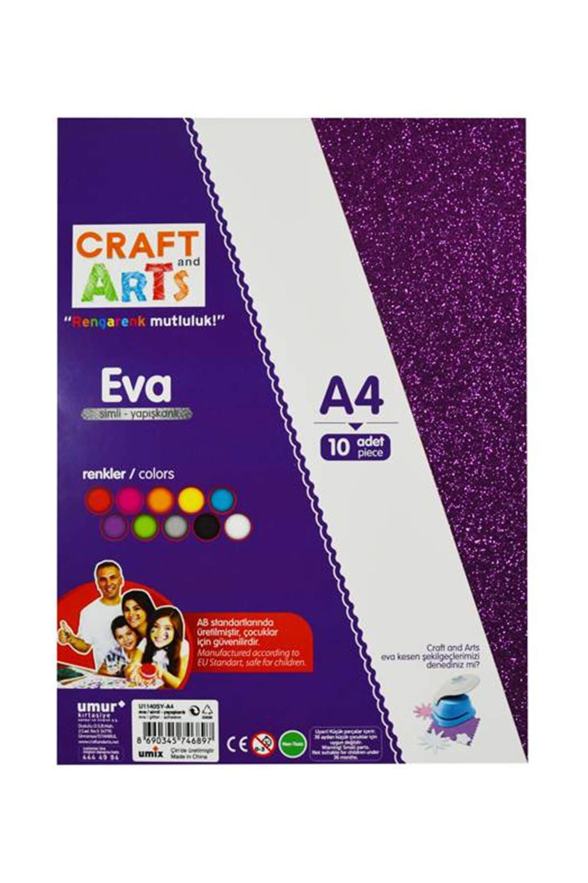 Craft and Arts Umix Simli Yapışkanlı Eva 10 Renk 2mm A4