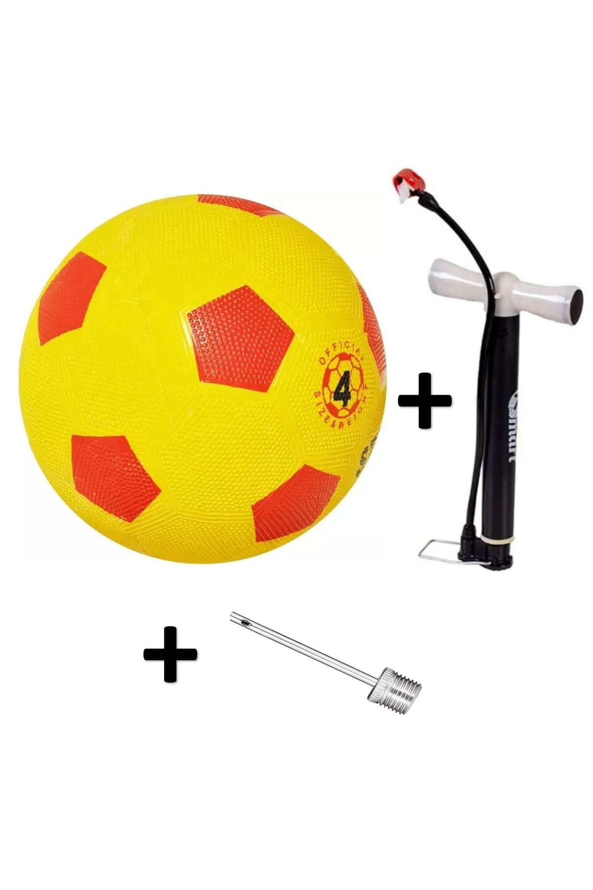 Janva Sarı Kırmızı Maç Topu Futbol Topu Kauçuk + Pompa + Şişirme Iğnesi