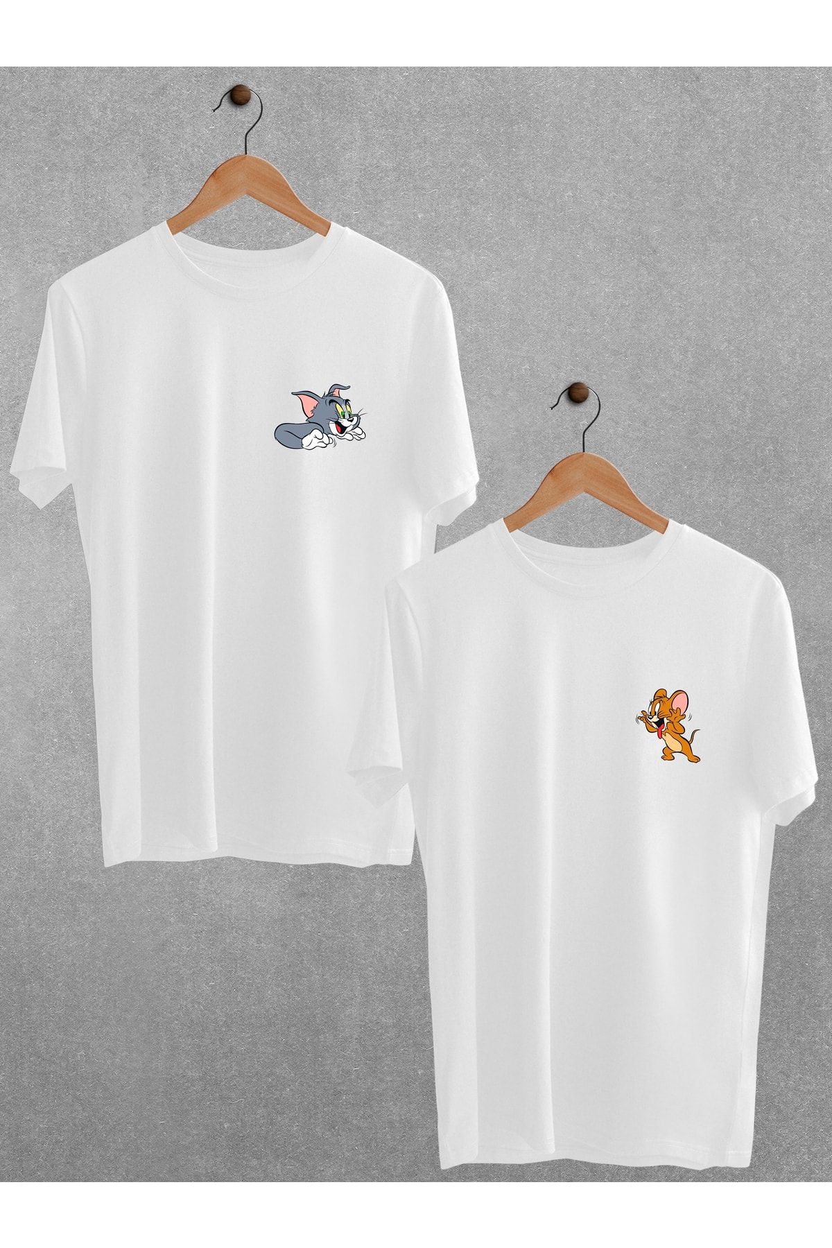 Pear Wear Tom Ve Jerry Tişört Sevgili Çift Takım Siyah Beyaz Oversize Couple T-shirt