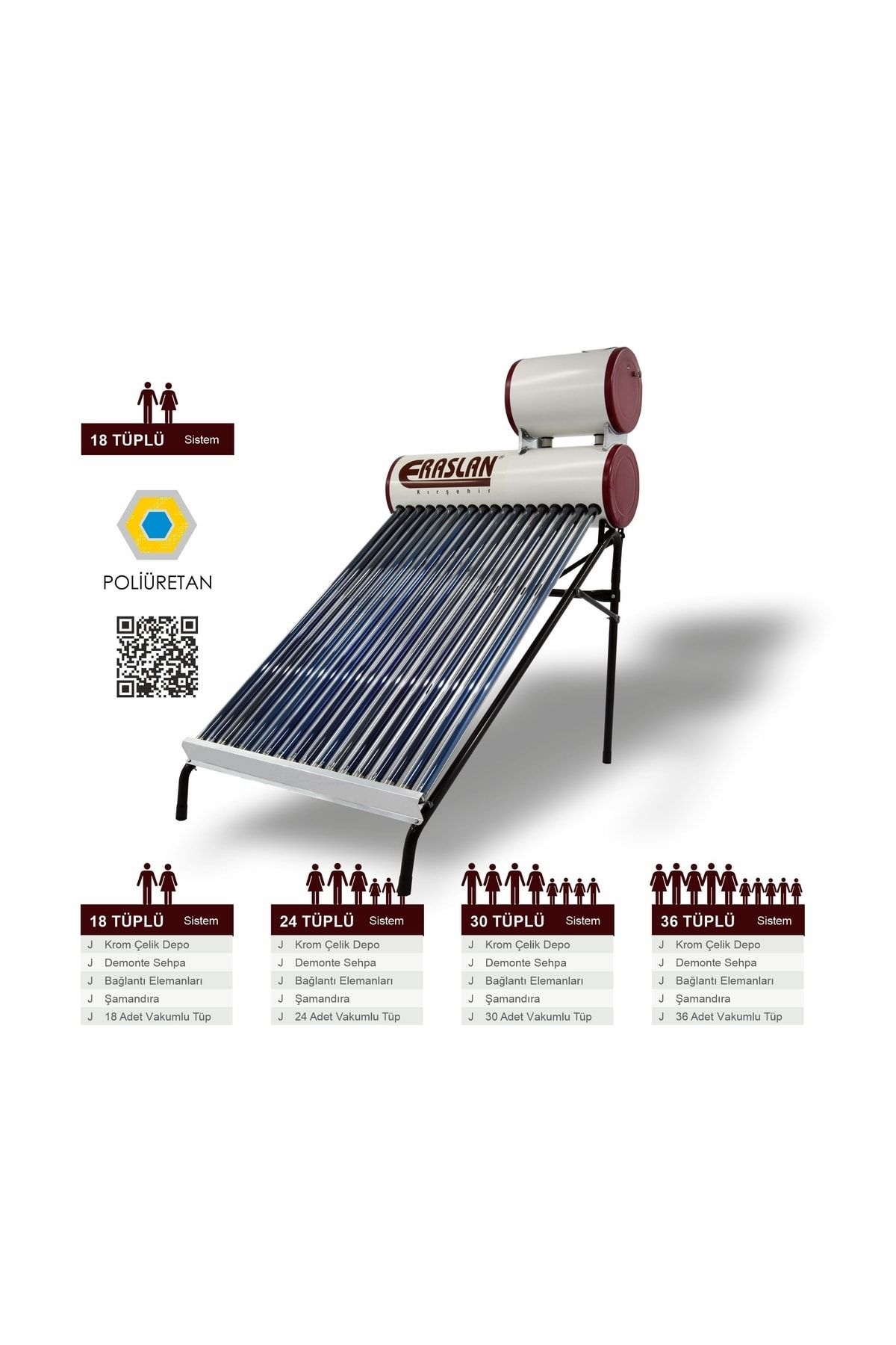 ERASLAN Güneş Enerjisi 18 Vakum Tüplü Güneş Enerji Sıcak Su Sistemleri