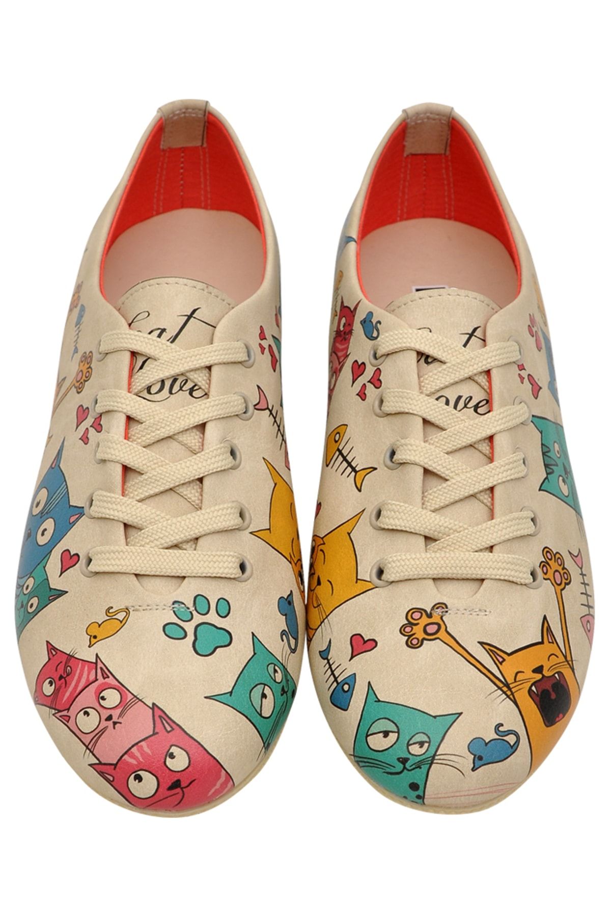 Dogo Kadın Vegan Deri Bej Günlük Ayakkabı - Cat Lovers Tasarım