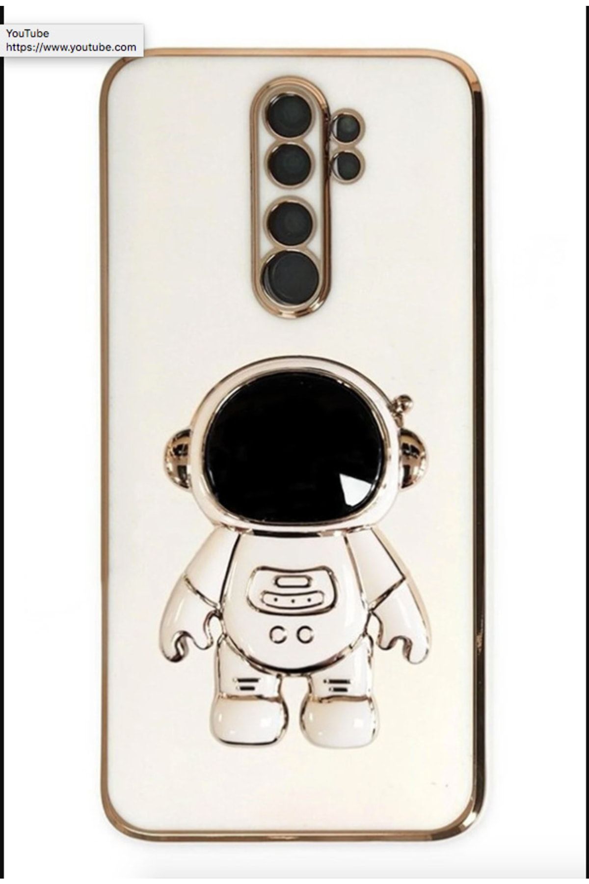 Tria Xiaomi Redmi Note 8 Pro Uyumlu Astronot Standlı Kenarları Gold Detaylı Lüks Silikon Telefon Kılıfı