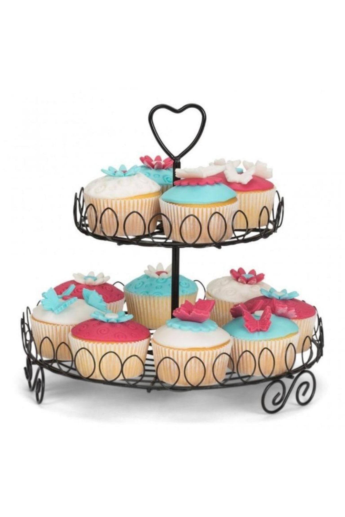 adin tasarım 2 Katlı Muffin Standı Kek Cupcake Standı Popkek Sunum Kek Pasta Kurabiye Sunum Servis Metal Fanus