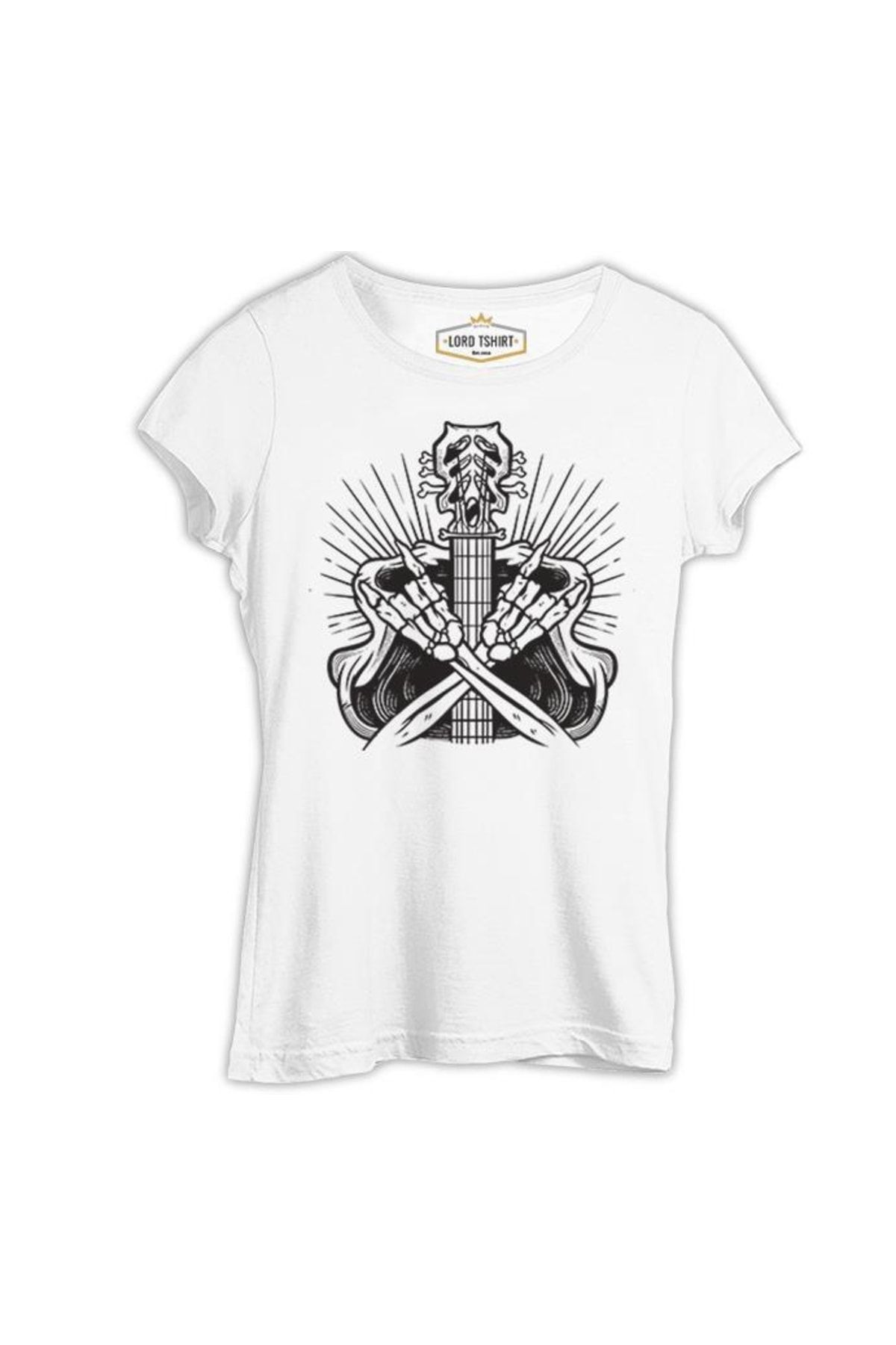 Lord T-Shirt Skeleton Silhouette Making Rock Sign Beyaz Tshirt