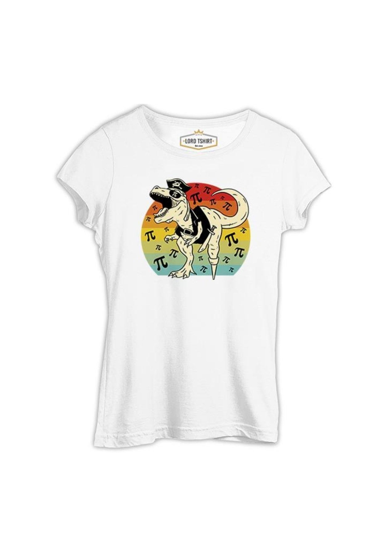 Lord T-Shirt Pirate Dinosaur With Pi Background Beyaz Tshirt
