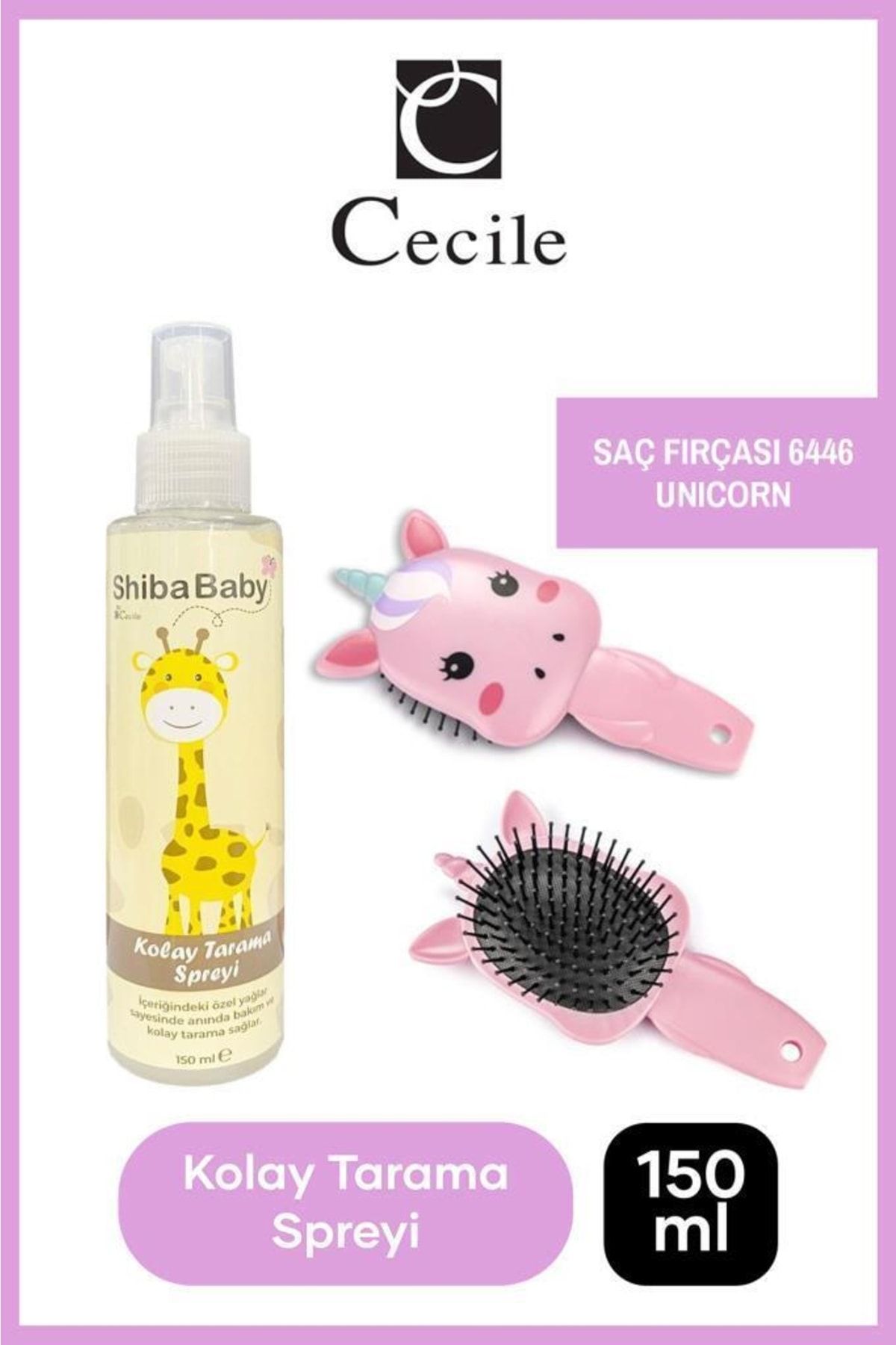 Cecile Shiba Baby Zürafaa Kolay Saç Açma Unicorn Fırça Saç Tarama Set