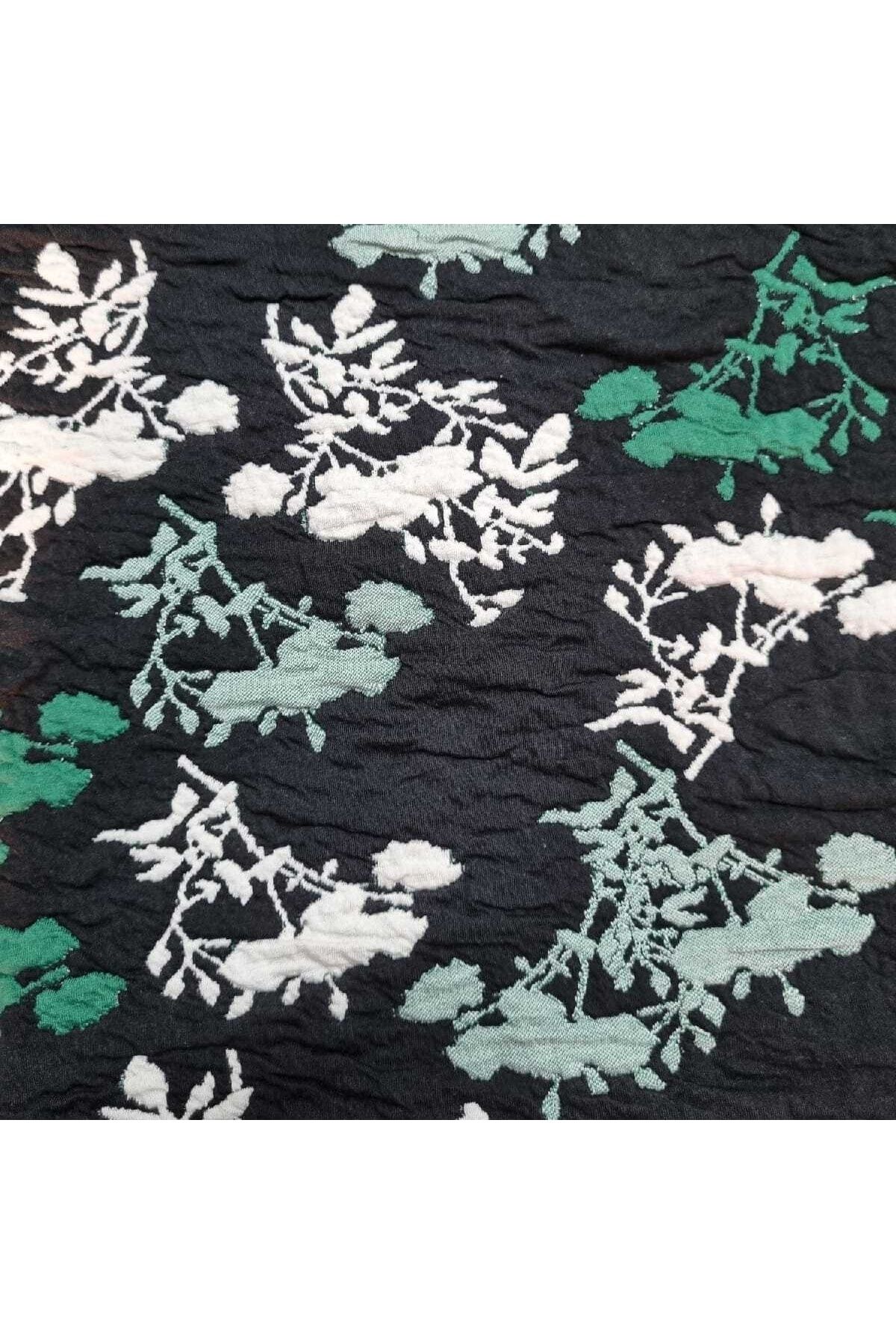 DORE Siyah Çift Taraf Kabartmalı Japon Çiçek Desenli Kumaş
