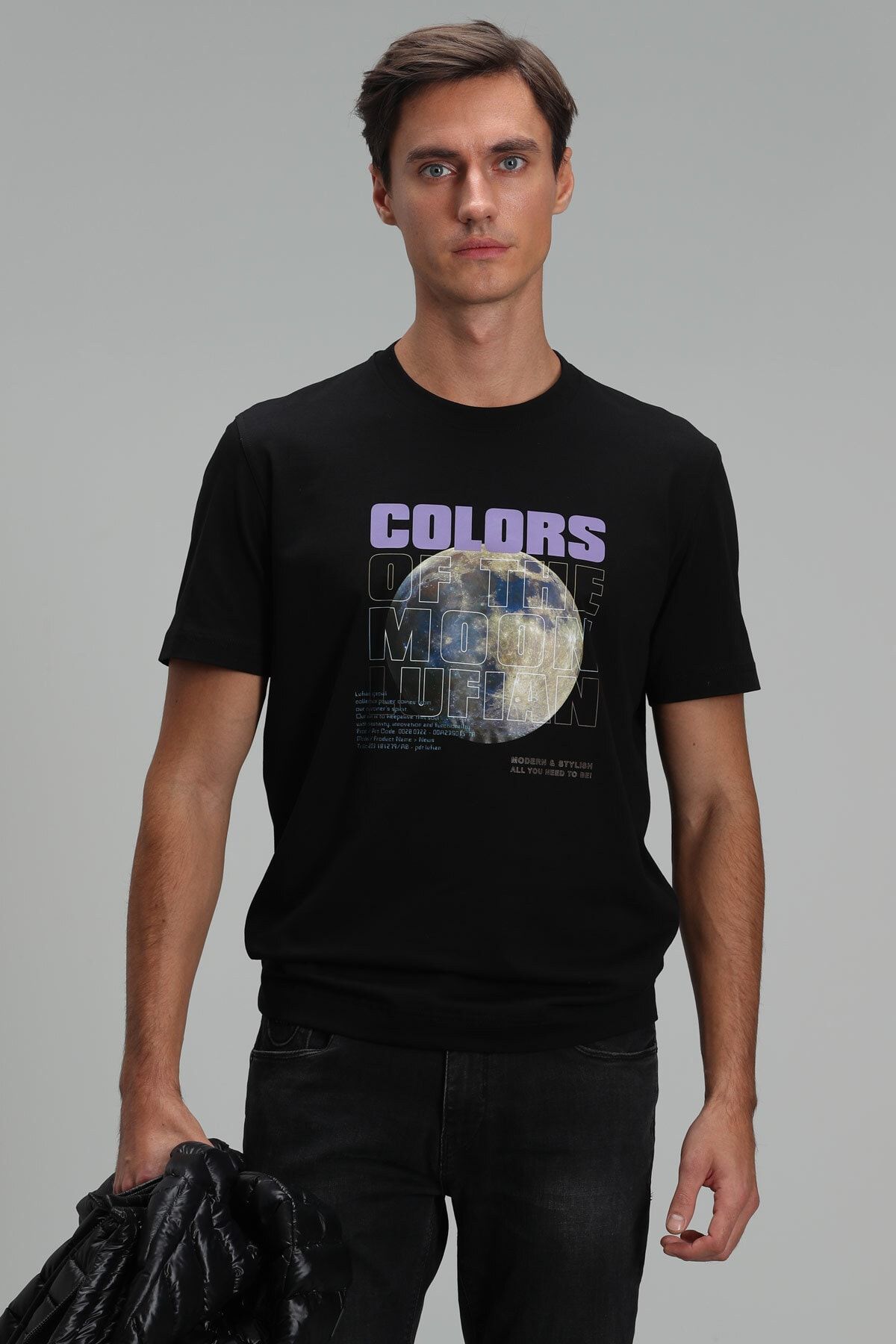 Lufian Ash Modern Grafik T- Shirt Siyah