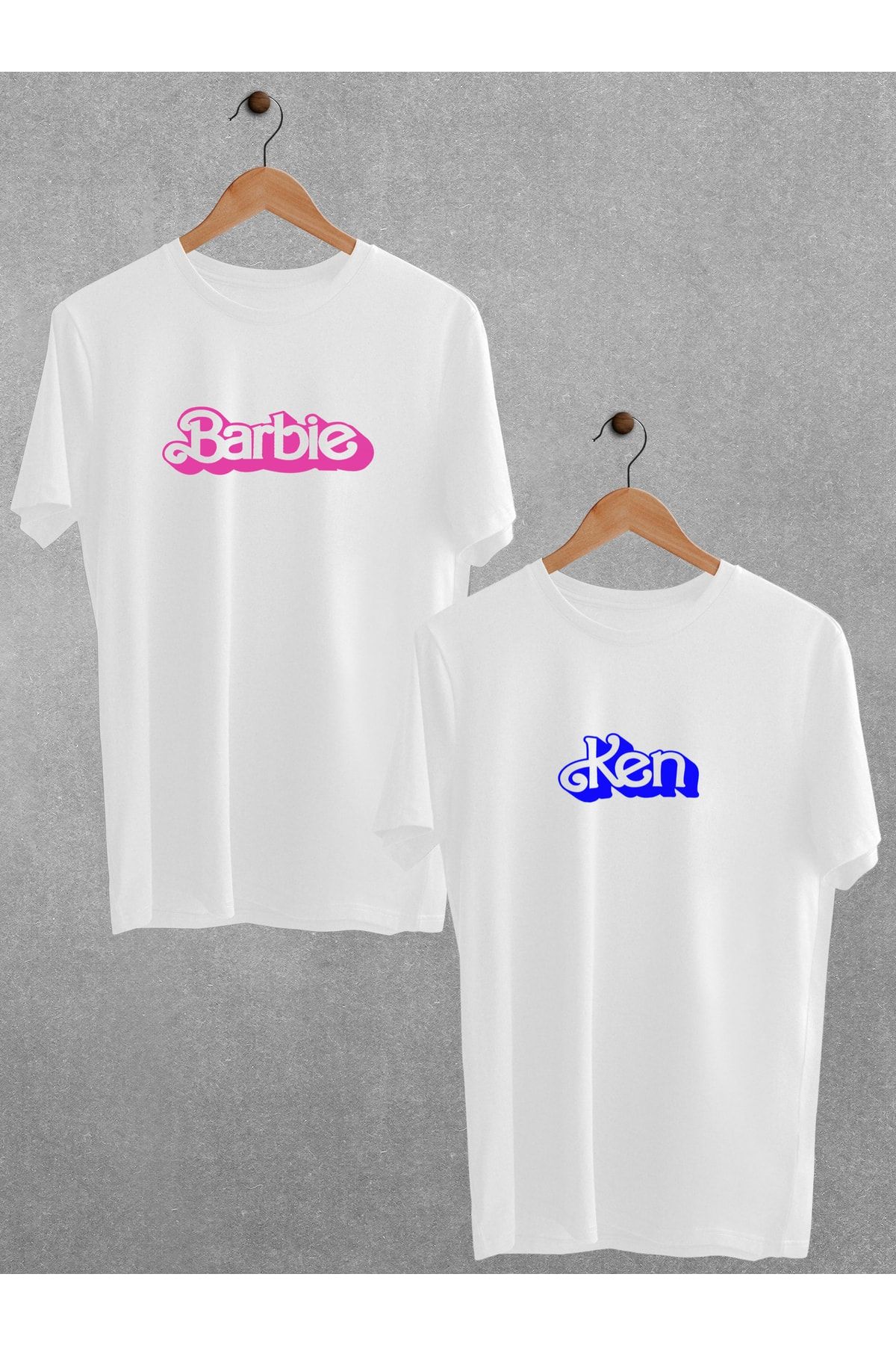 Pear Wear - Barbie Ken Baskılı Çift Tişört Beyaz Oversize Sevgili T-shirt