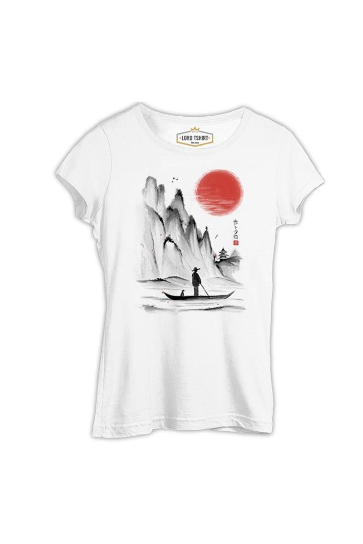 Lord T-Shirt Man On The Boat In Japanese Landscape Beyaz Tshirt
