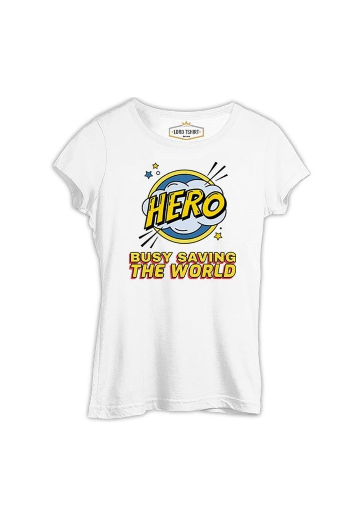 Lord T-Shirt Hero Busy Saving The World Beyaz Tshirt