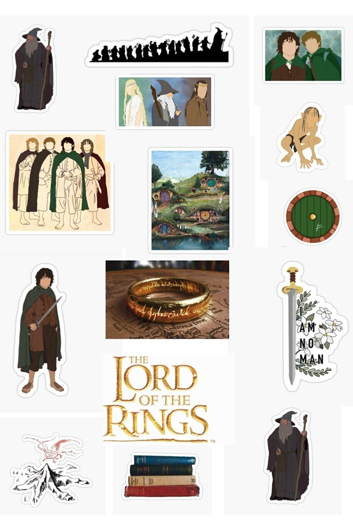 MiniPera Yüzüklerin Efendisi - Lord Of The Rings - Frodo - Gandalf Baskılı 15' Li Sticker Seti