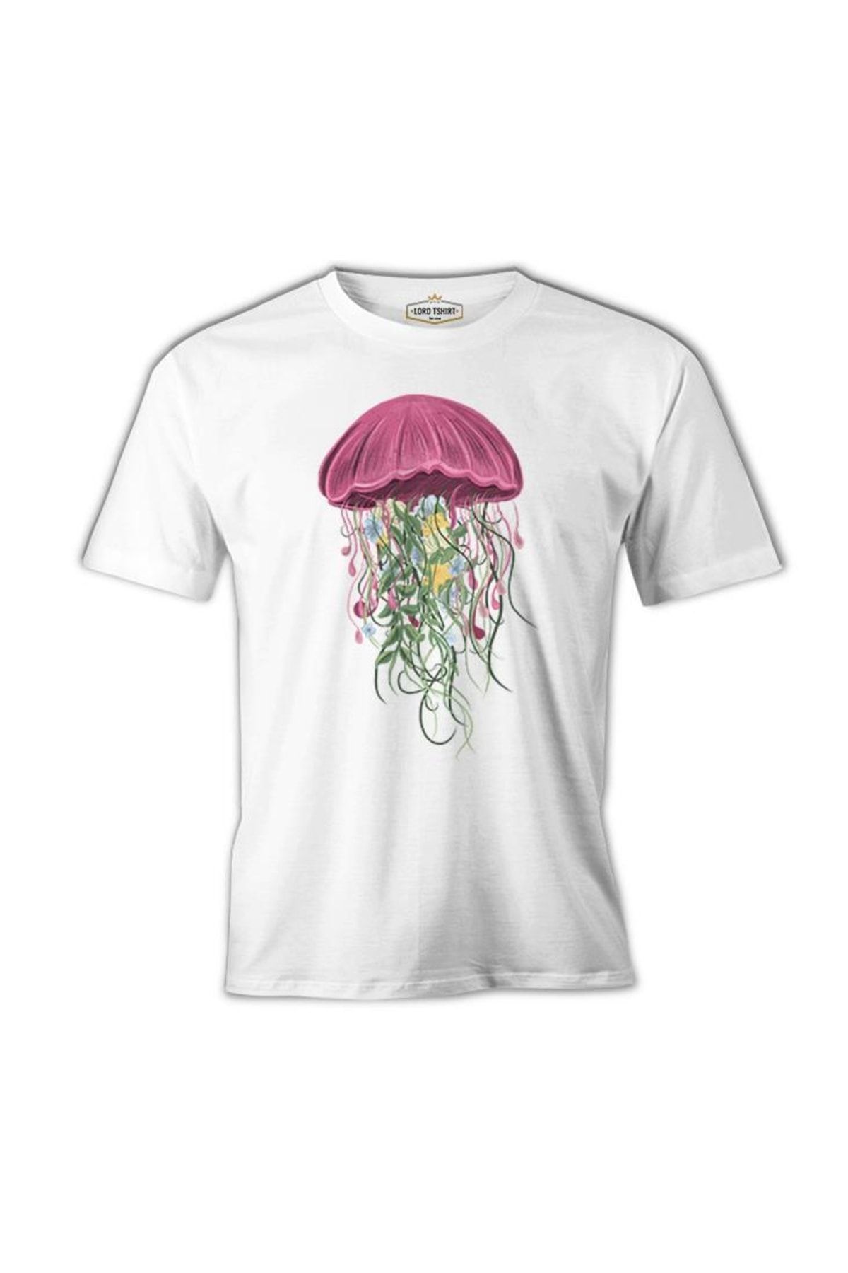 Lord T-Shirt A Jellyfish With Floral Plant Tentacles Beyaz Erkek Tshirt