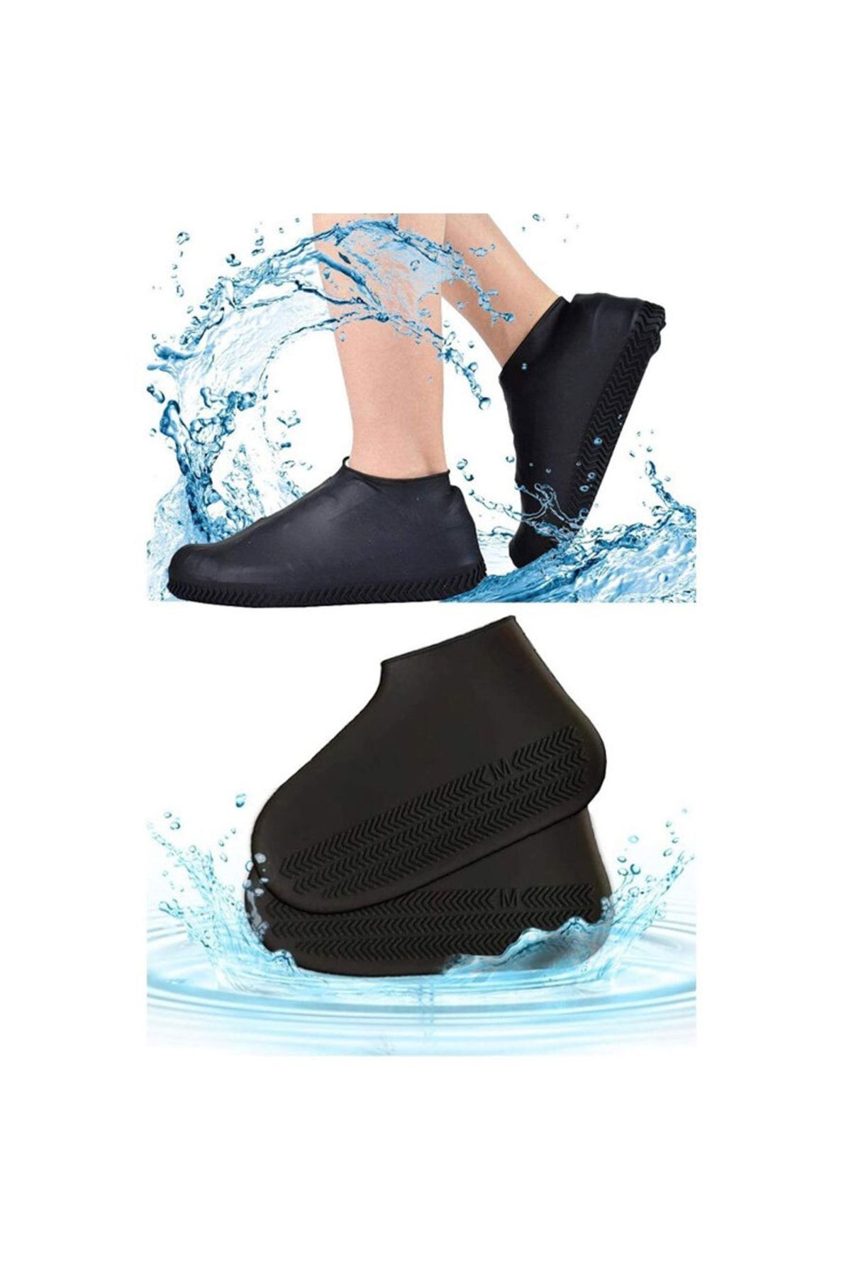 Astra Market Siyah Silikon Yağmur Koruyucu Ayakkabı Kılıfı Kaymaz Su Kir Geçirmez Medium (34-39)