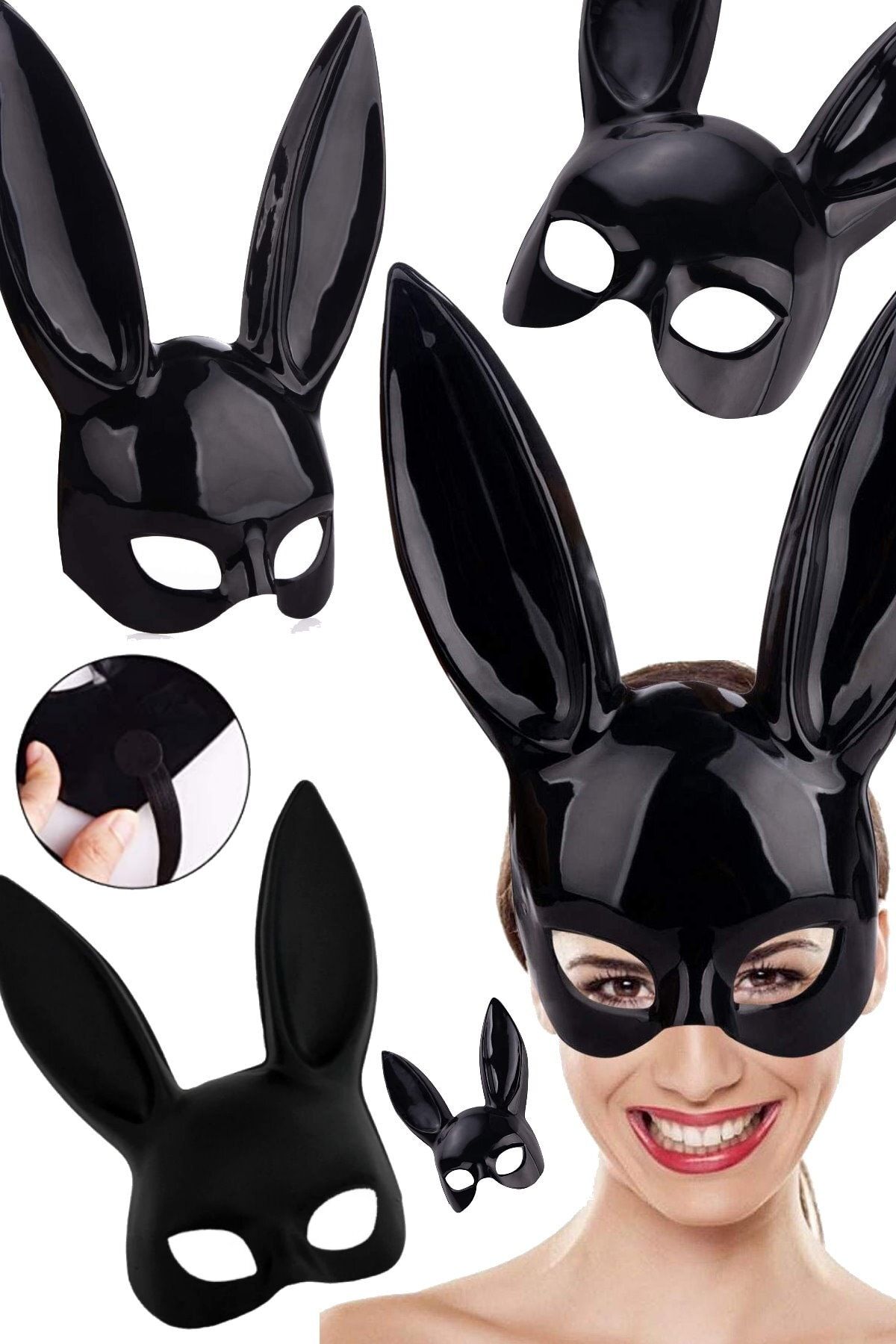 Utelips Fantezi Sexy Aksesuar Siyah Tavşan Maskesi Kedi Kadın Yarım Yüz Cadılar Bayramı Kostüm Maskeli Balo