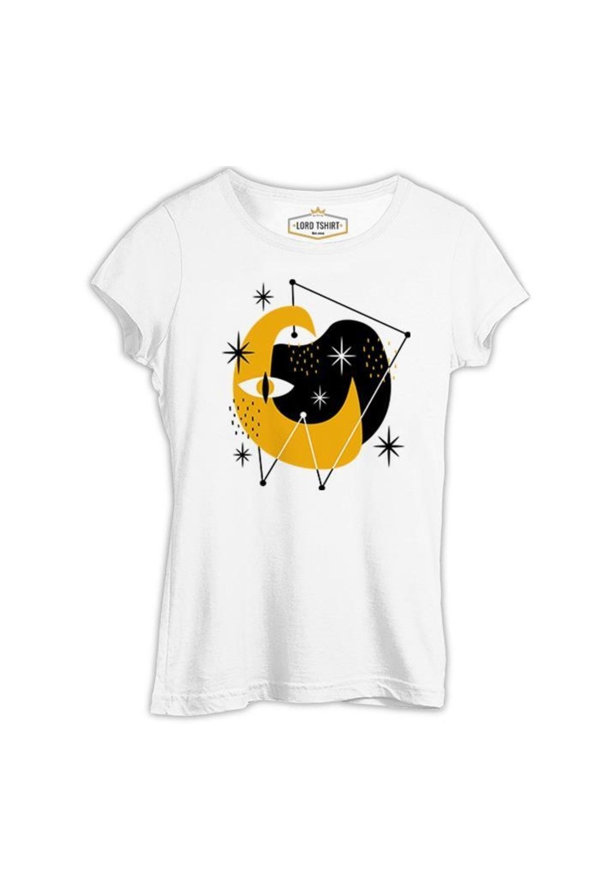 Lord T-Shirt Abstract Design Of Moon And Stars Beyaz Tshirt