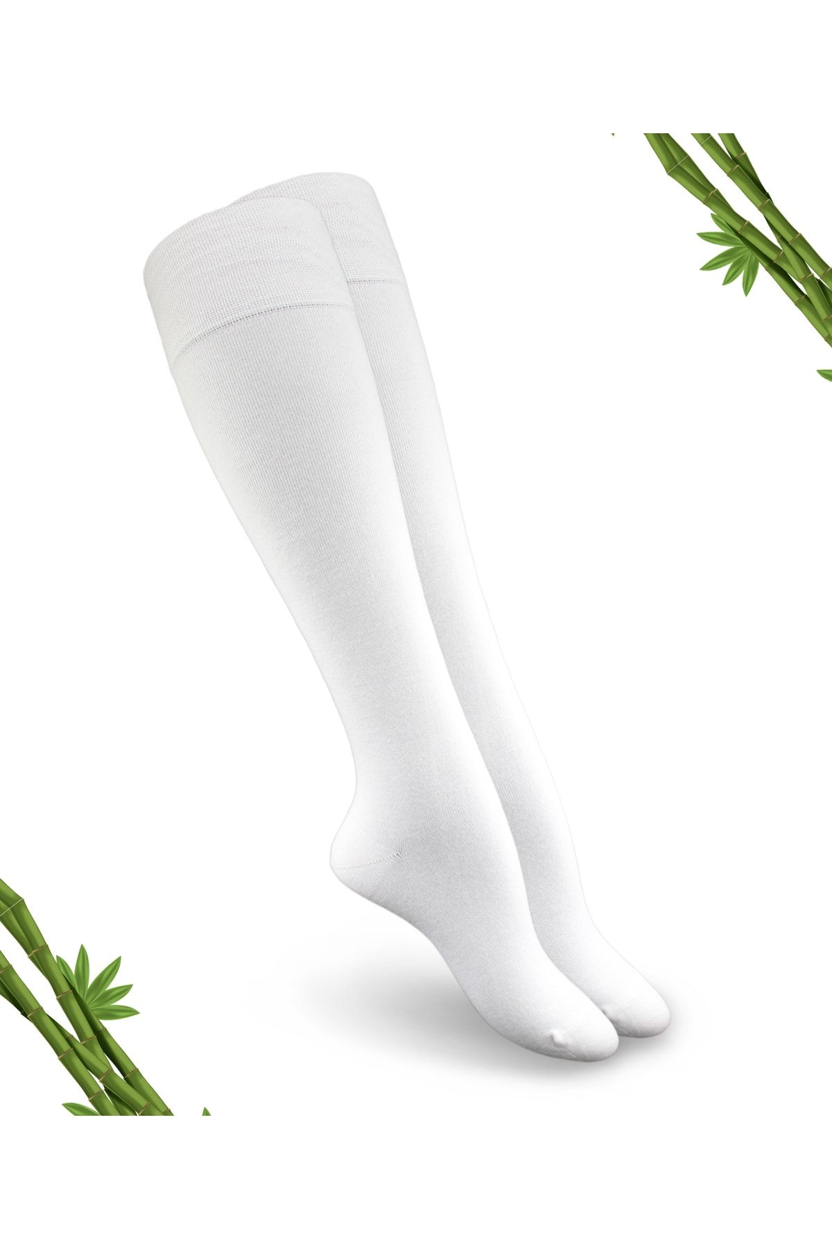 DAYCO Premium Beyaz Renk Kadın Dikişsiz Bambu Dizaltı Çorap - 390-byz - (1 ÇİFT)