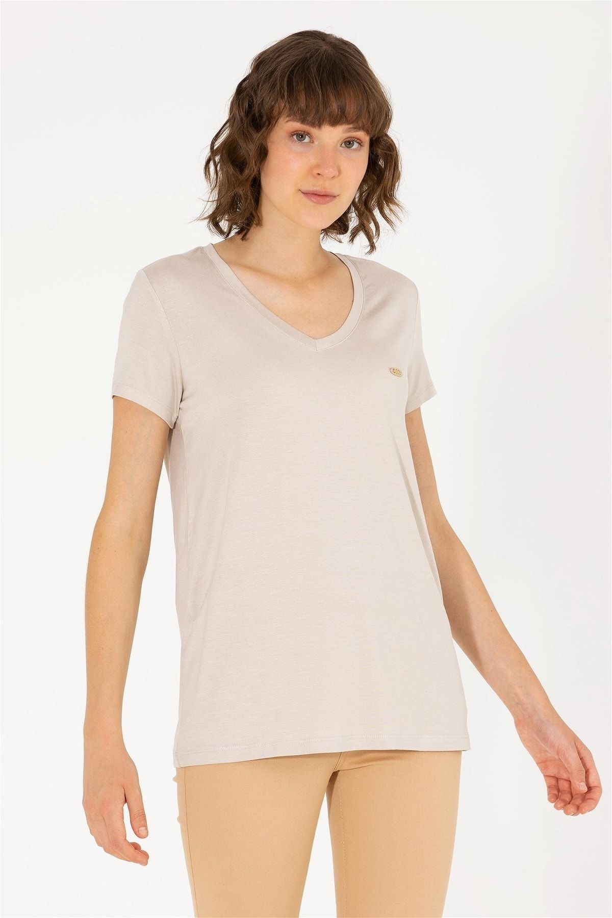 U.S. Polo Assn. Kadın Taş V - Yaka Basic T-shirt