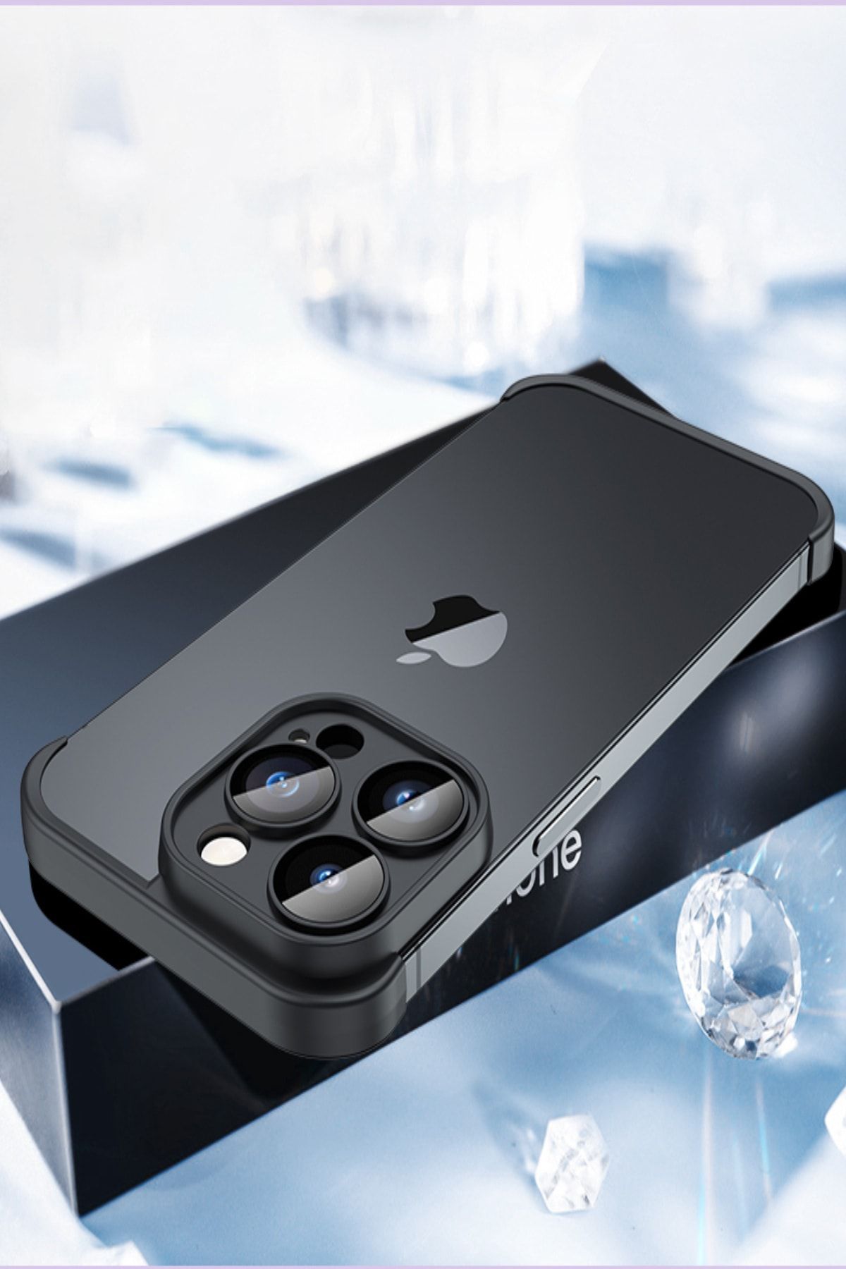 CaseArt Apple Iphone 12 Pro Kılıf 2 Parçalı Alt Üst Kamera Lens Korumalı Sert Silikon Kapak - Siyah