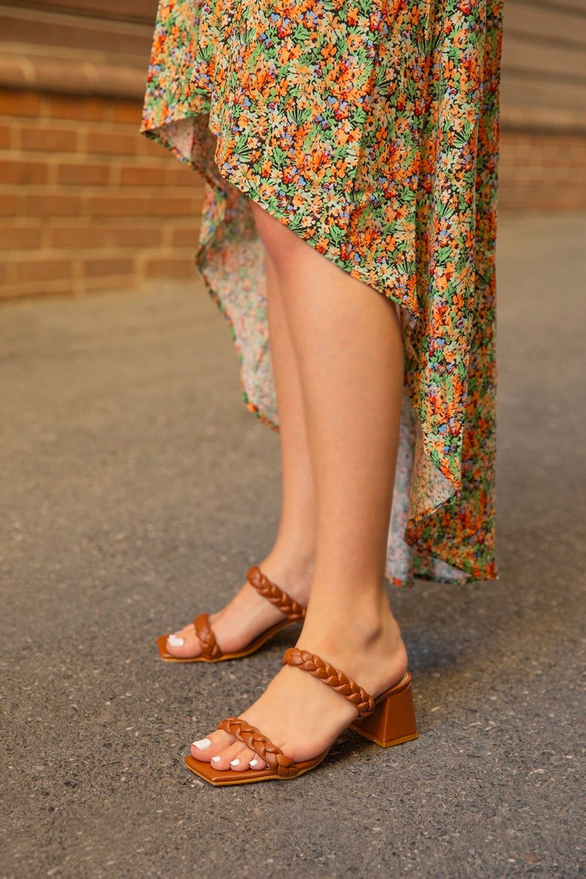Straswans Donna Kadın Örgü Detay Topuklu Sandalet Taba