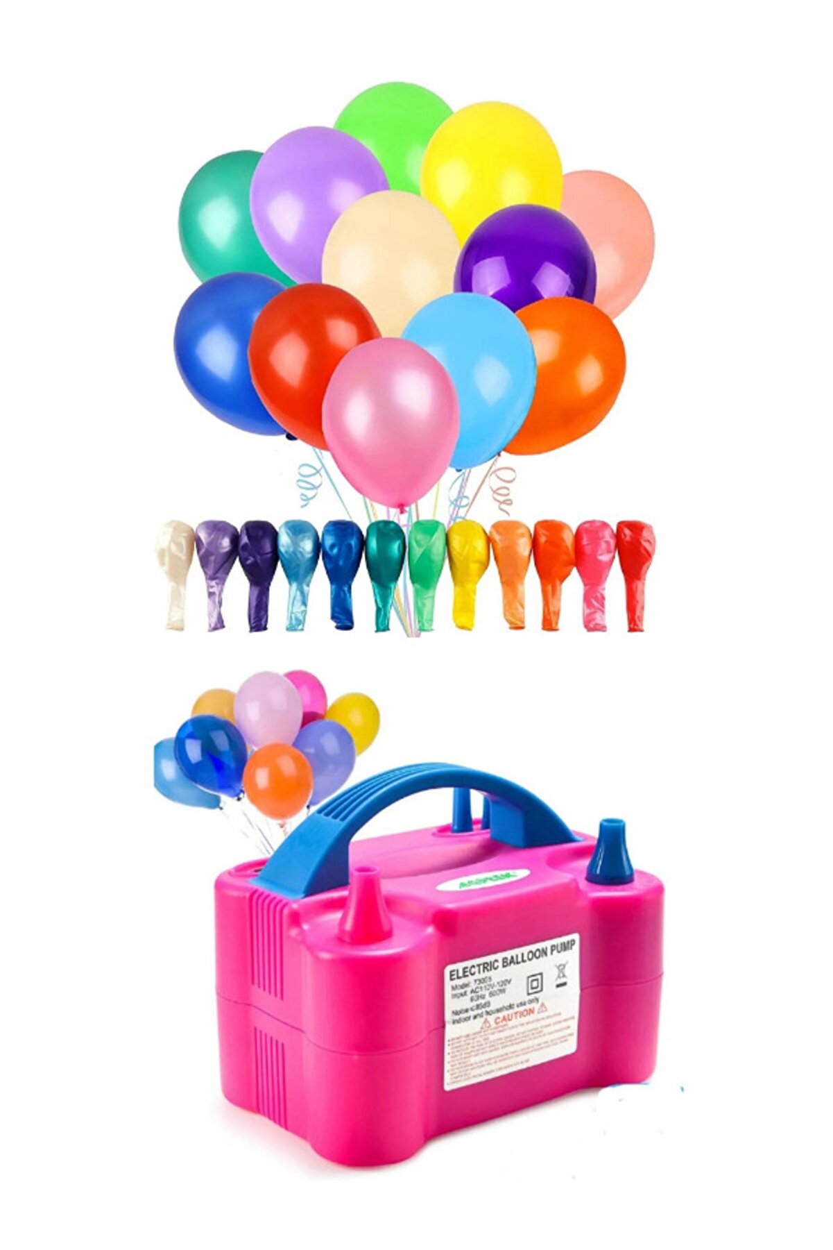 Janissary Çift Çıkışlı Elektrikli Balon Şişirme Makinası + 100 Adet Karışık Balon
