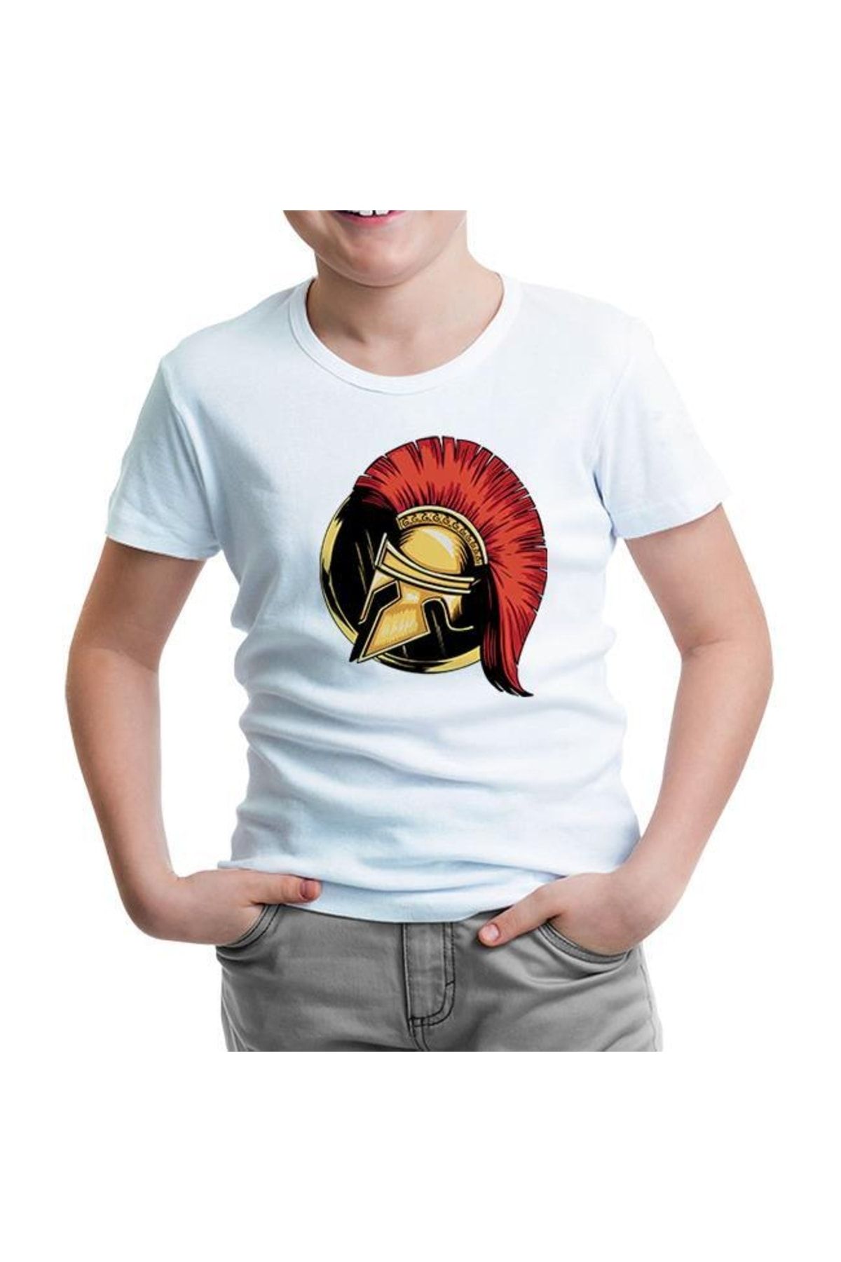 Lord T-Shirt A Spartan Warrior Helmet On A Circular Background Beyaz Çocuk Tshirt