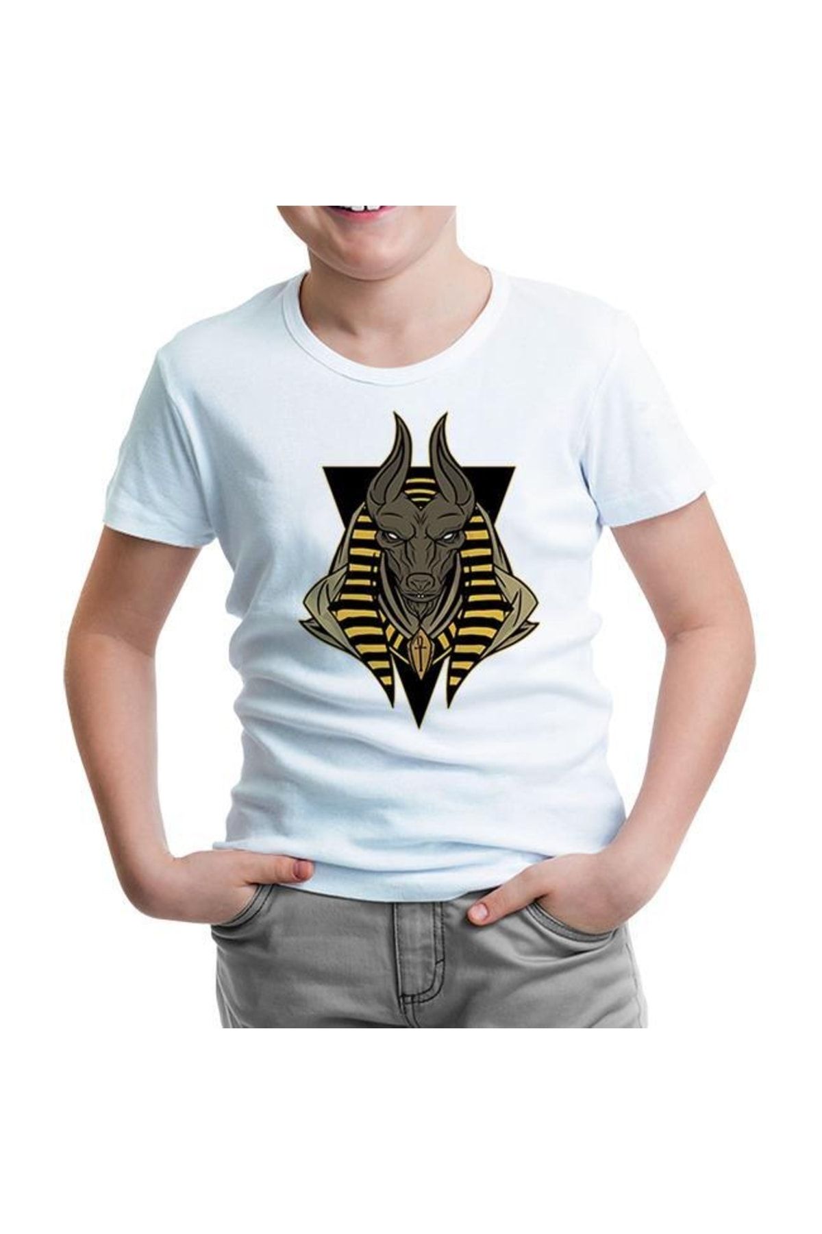 Lord T-Shirt Egyptian God Anubis Beyaz Çocuk Tshirt