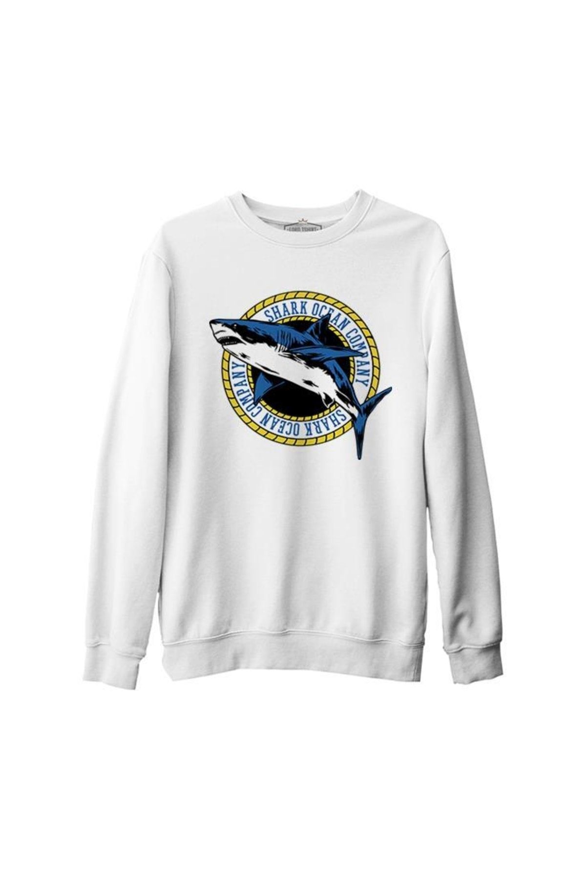 Lord T-Shirt Shark Ocean Logo Beyaz Erkek Kalın Sweatshirt
