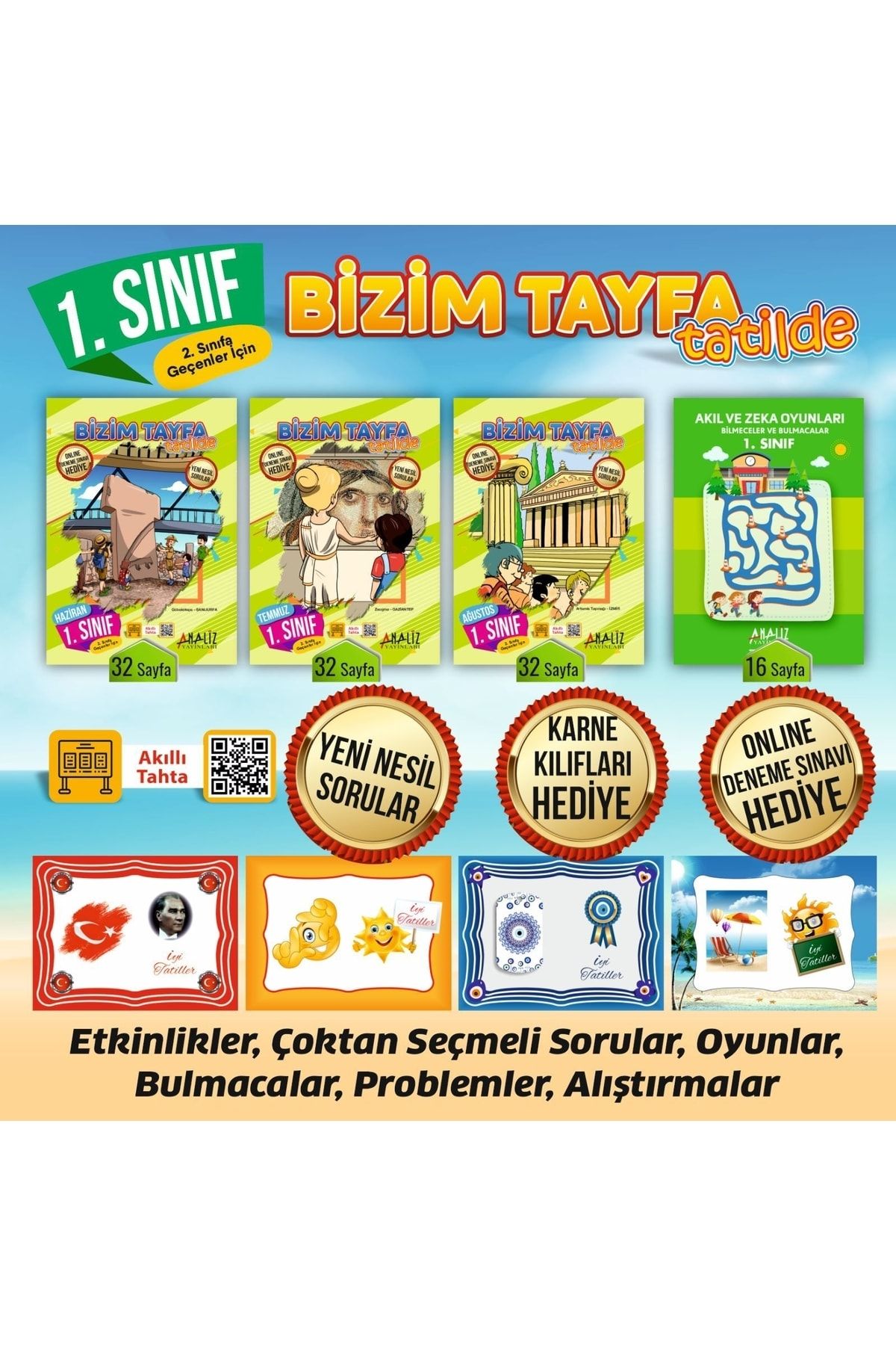Analiz Yayınları 1.sınıf Bizim Tayfa Tatilde Etkinlik Ve Tatil Kitabı Karne Kılııfı Hediye