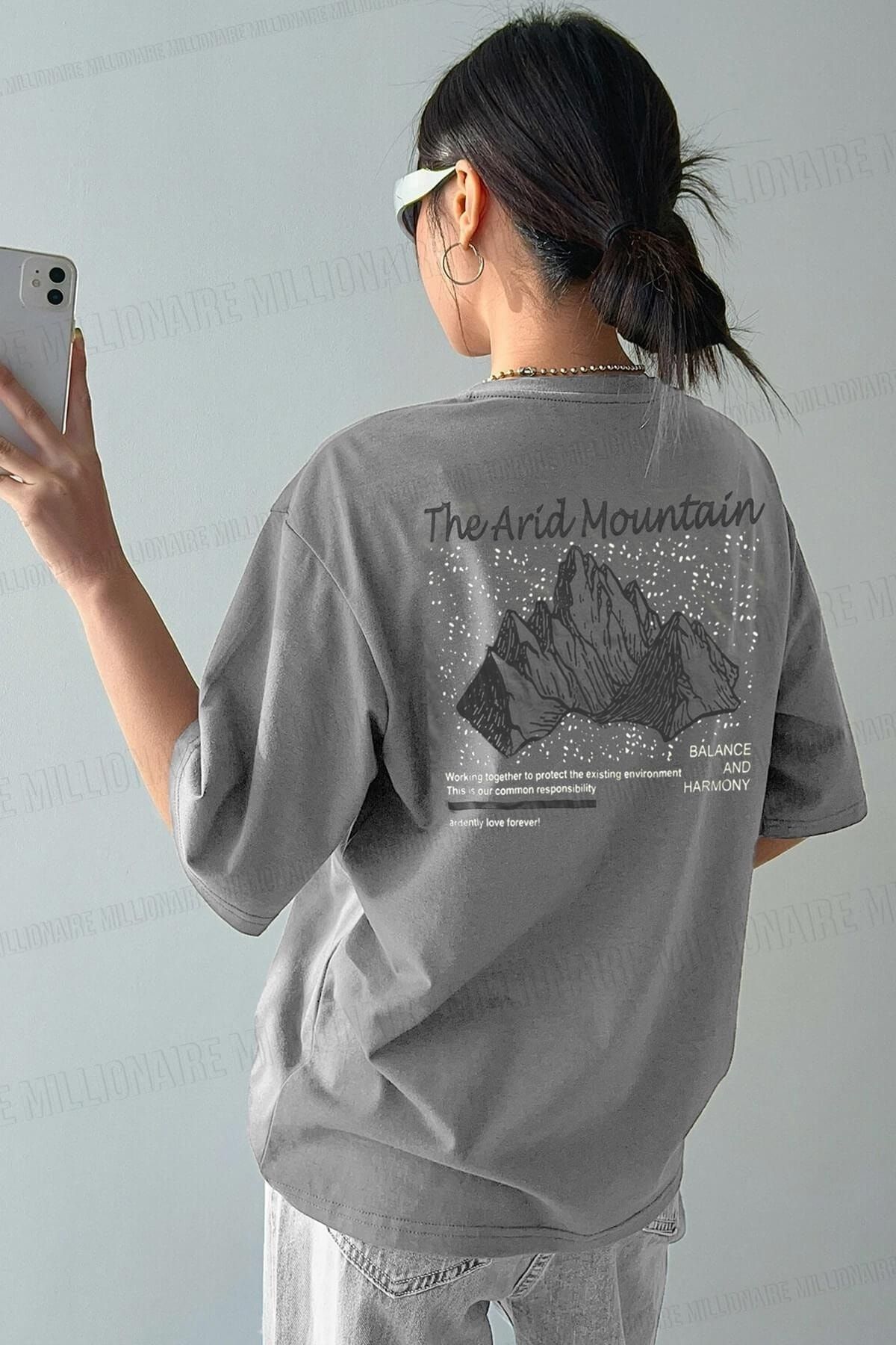 Teenage Millionaire Arid Mountain Gri Oversize Salas Boyfriend Kadın T-shirt