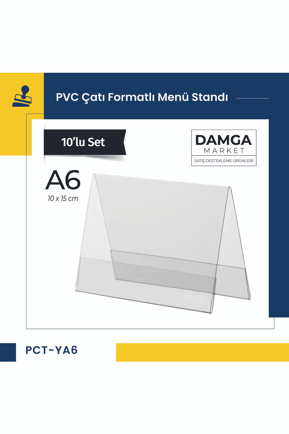 DamgaMarket Pvc Çatı Formatlı A6 Menü, Masaüstü Standı Yatay, Şeffaf, 15 Cm X 10 Cm - 10'lu Paket