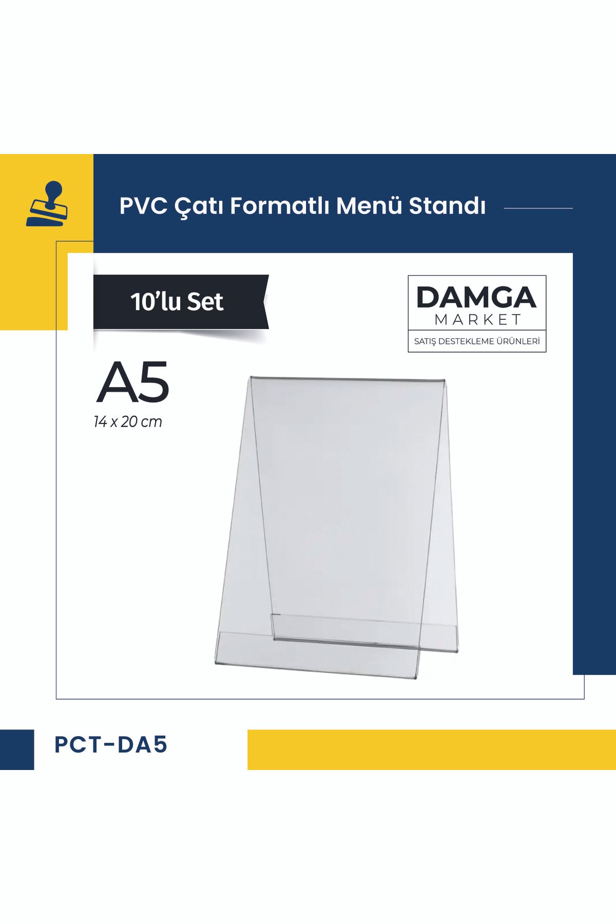 DamgaMarket Pvc Çatı Formatlı A5 Menü, Masaüstü Standı Dikey, Şeffaf, 20 Cm X 14 Cm - 10'lu Paket