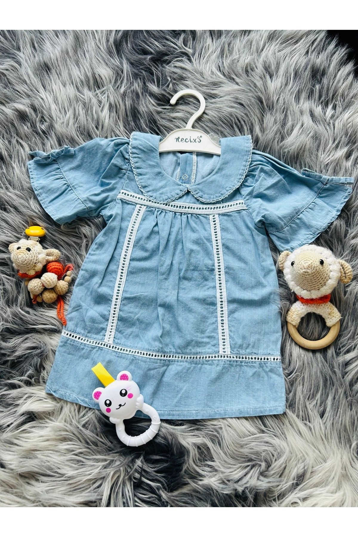 Necix's Kız Bebek Mavi Kot Önlük Yaka Yazlık Yeni Sezon Elbise