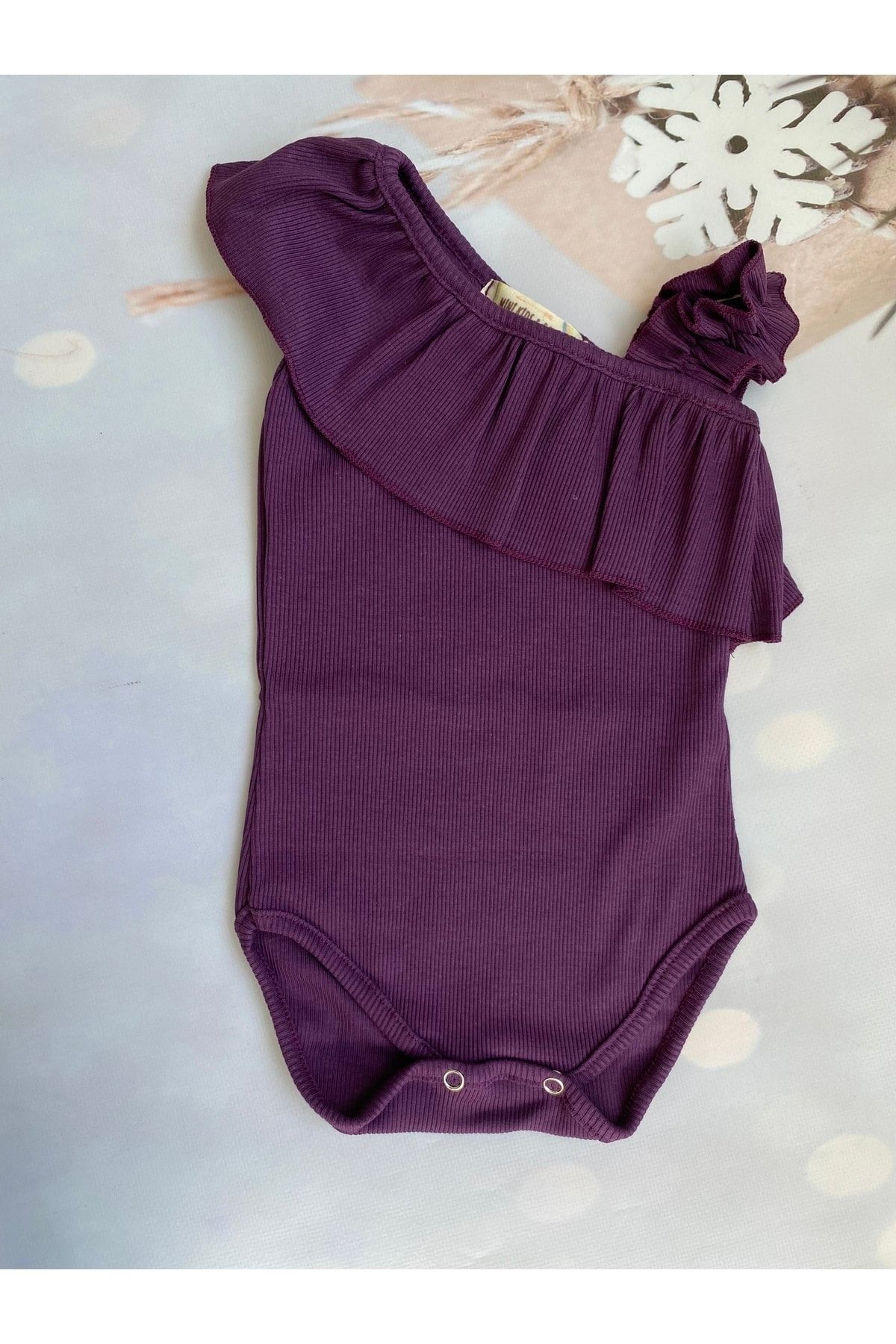 Mini Kids Baby Kız Bebek Mor Fırfırlı Tek Omuz Askılı Çıtçıtlı Body Zıbın