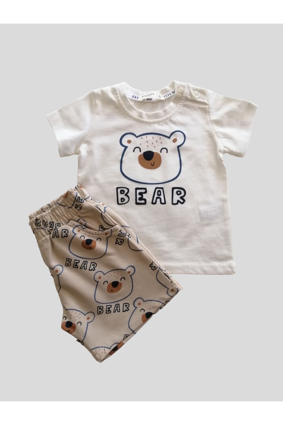 Breeze Erkek Çocuk %100 Pamuklu Bear Baskılı Kısa Kollu Şortlu Takım