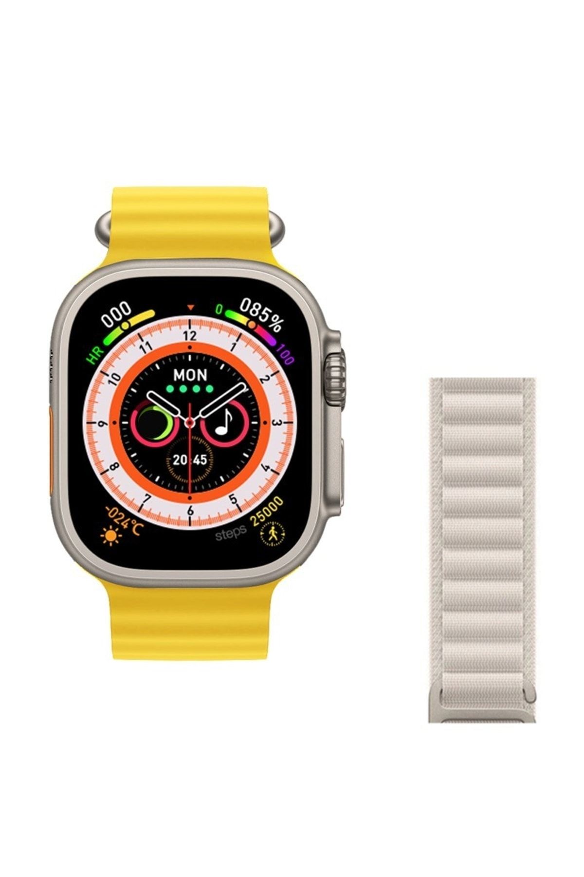 pazariz Watch 8 Ultra 49mm Amax Ultra Akıllı NFC - GPS - Kablosuz Şarj Sarı Kordonunu Seç