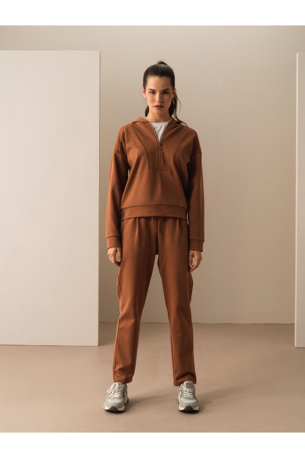 Xint Kadın Vizon Pamuklu Oversize Sweatshirt