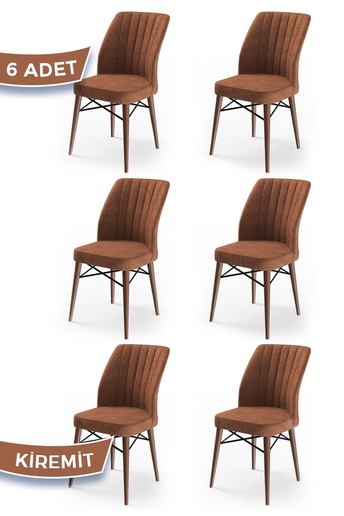 Canisa Concept Flex Serisi, Üst Kalite Mutfak Sandalyesi, 6 Adet Kiremit Sandalye, Gürgen Ceviz Ahşap Ayak
