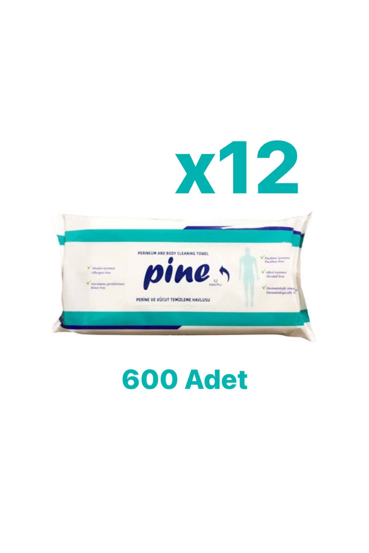 Pine Alkolsüz Hasta Perine Ve Vücut Temizleme Havlusu 50'li X 12 Paket
