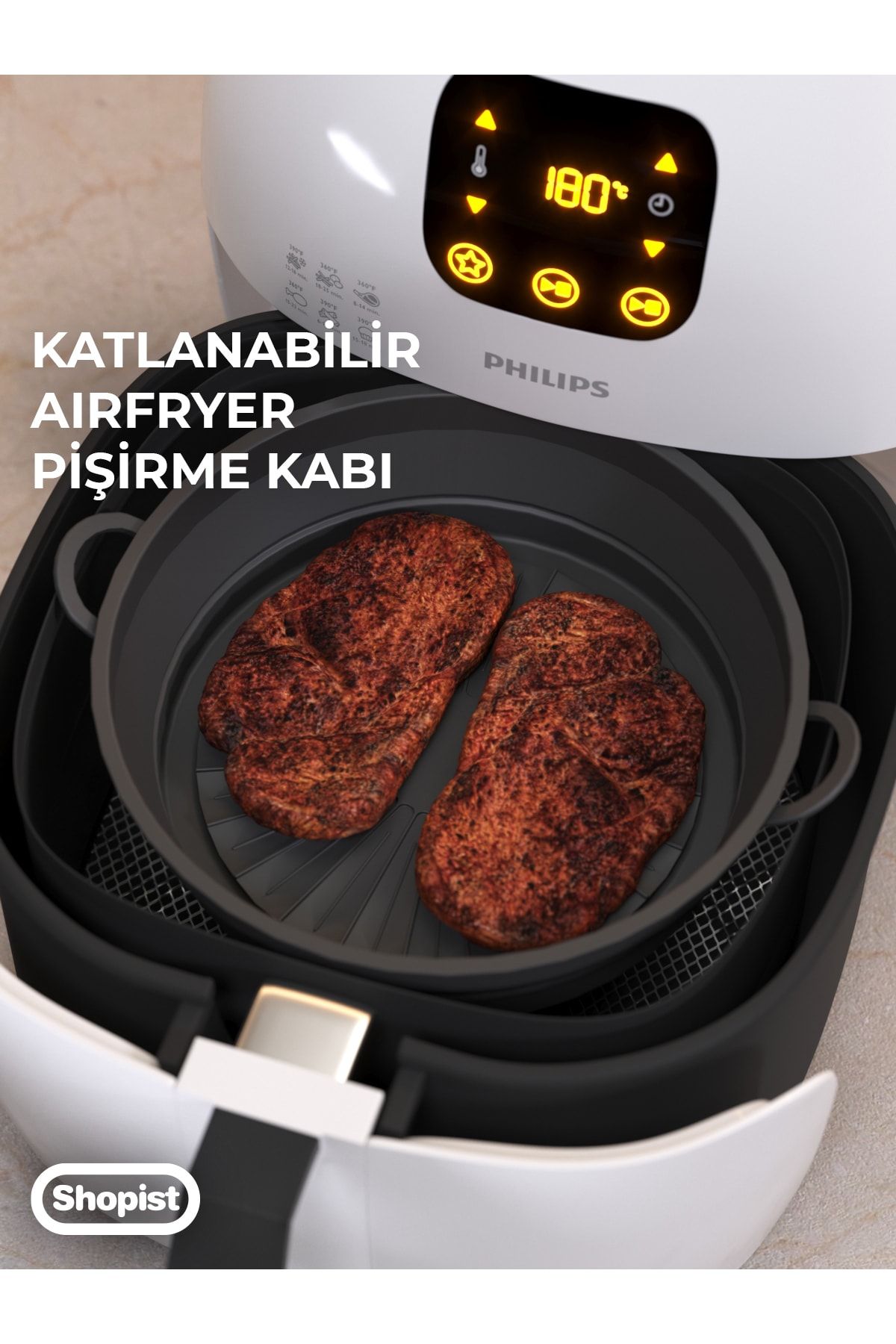 SHOPİST Katlanabilir Airfryer Pişirme Kabı Silikon Pişirme Seti 6 Litreye Kadar Tüm Cihazlara Uygun