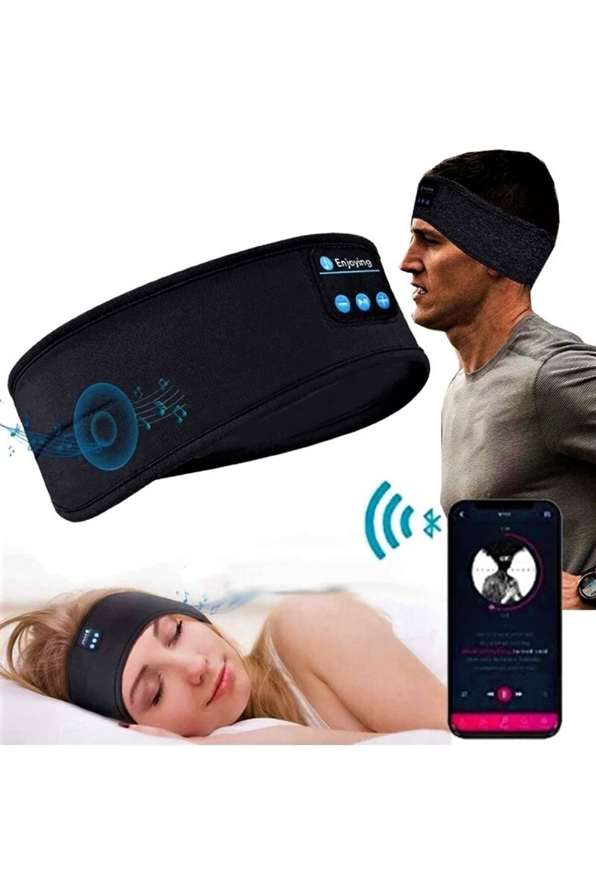 La Vie Design Yeni Nesil Yumuşak Rahat Su Geçirmez Kablosuz Bluetooth Spor Uyku Siyah Kumaş Bandana Müzik Kulaklık