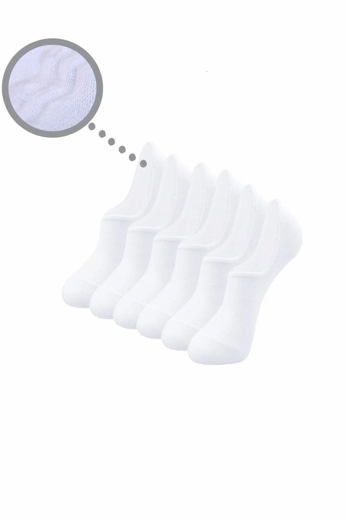 Pacman (6 ÇİFT) Erkek Babet (SİLİKONLU) Pamuklu Çorap - Beyaz