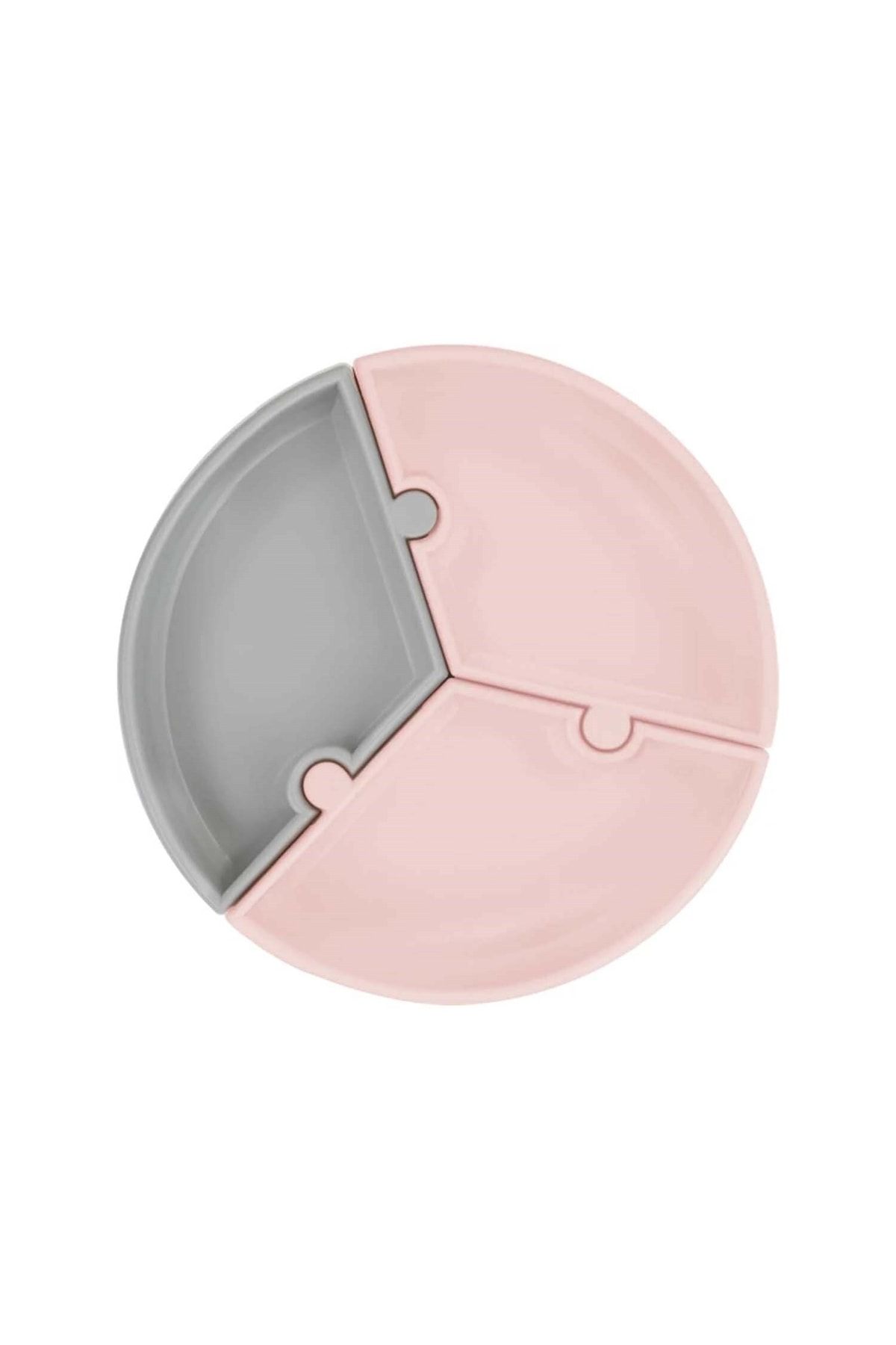 OiOi Puzzle Vakum Tabanlı Silikon Tabak Pinky Pink / Powder Grey