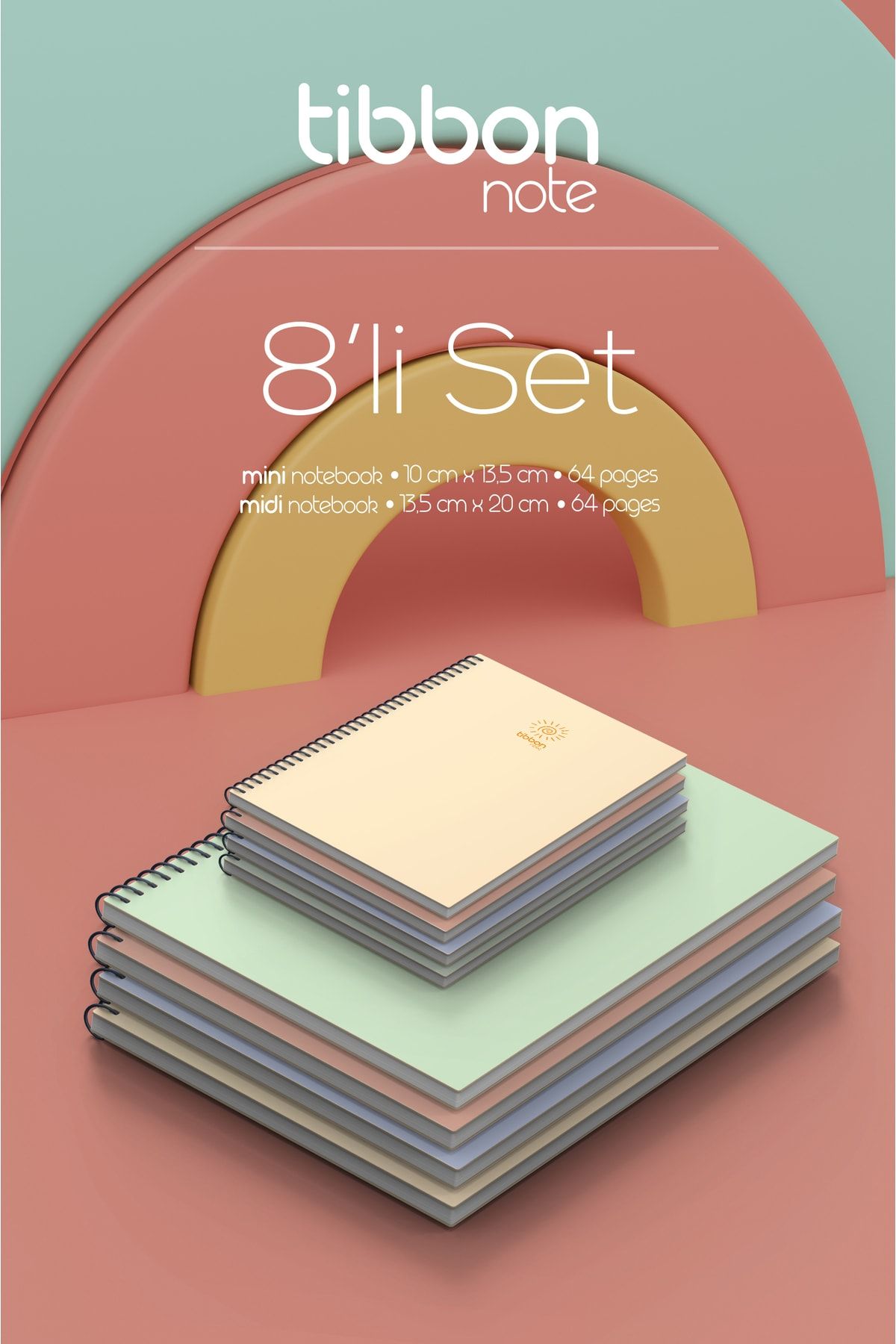 Tibbon Note 8 Li Set > 4 Mini & 4 Midi Defter Spiralli Set 48/53
