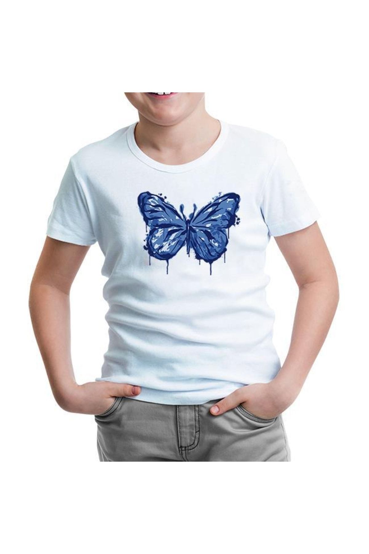 Lord T-Shirt Beautiful Blue Butterfly Beyaz Çocuk Tshirt