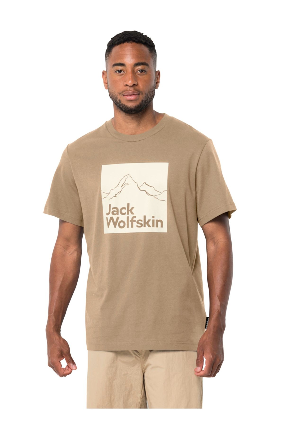 Jack Wolfskin Bisiklet Yaka Baskılı Bej Erkek T-shirt 1809021_5156 Brand T M