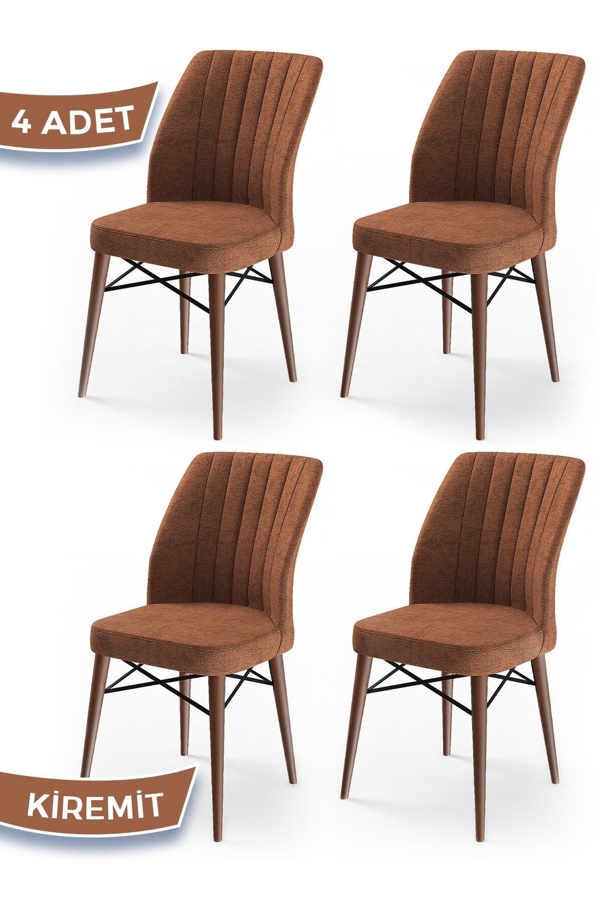 Canisa Concept Flex Serisi, Üst Kalite Mutfak Sandalyesi, 4 Adet Kiremit Sandalye, Gürgen Ceviz Ahşap Ayak