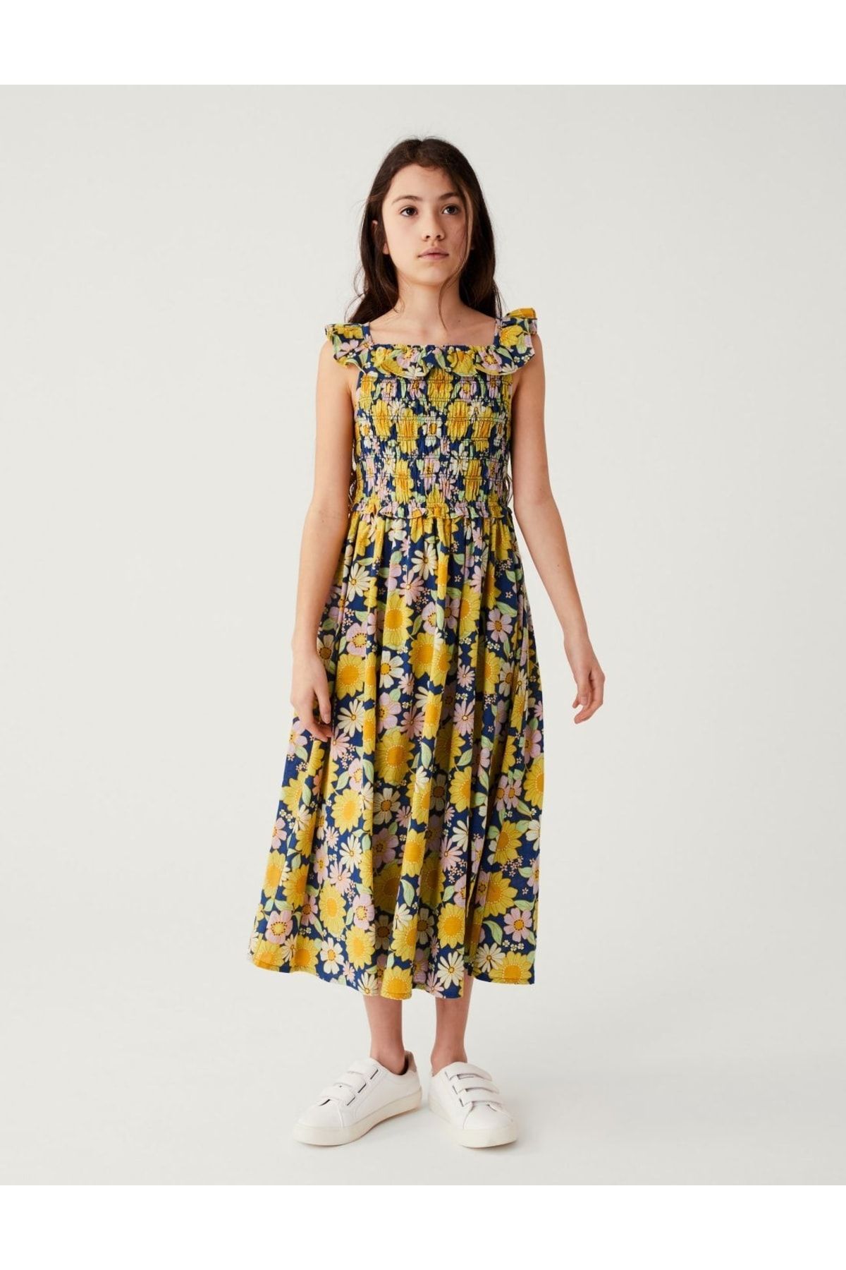 Marks & Spencer Saf Pamuklu Çiçek Desenli Elbise (6-16 Yaş)