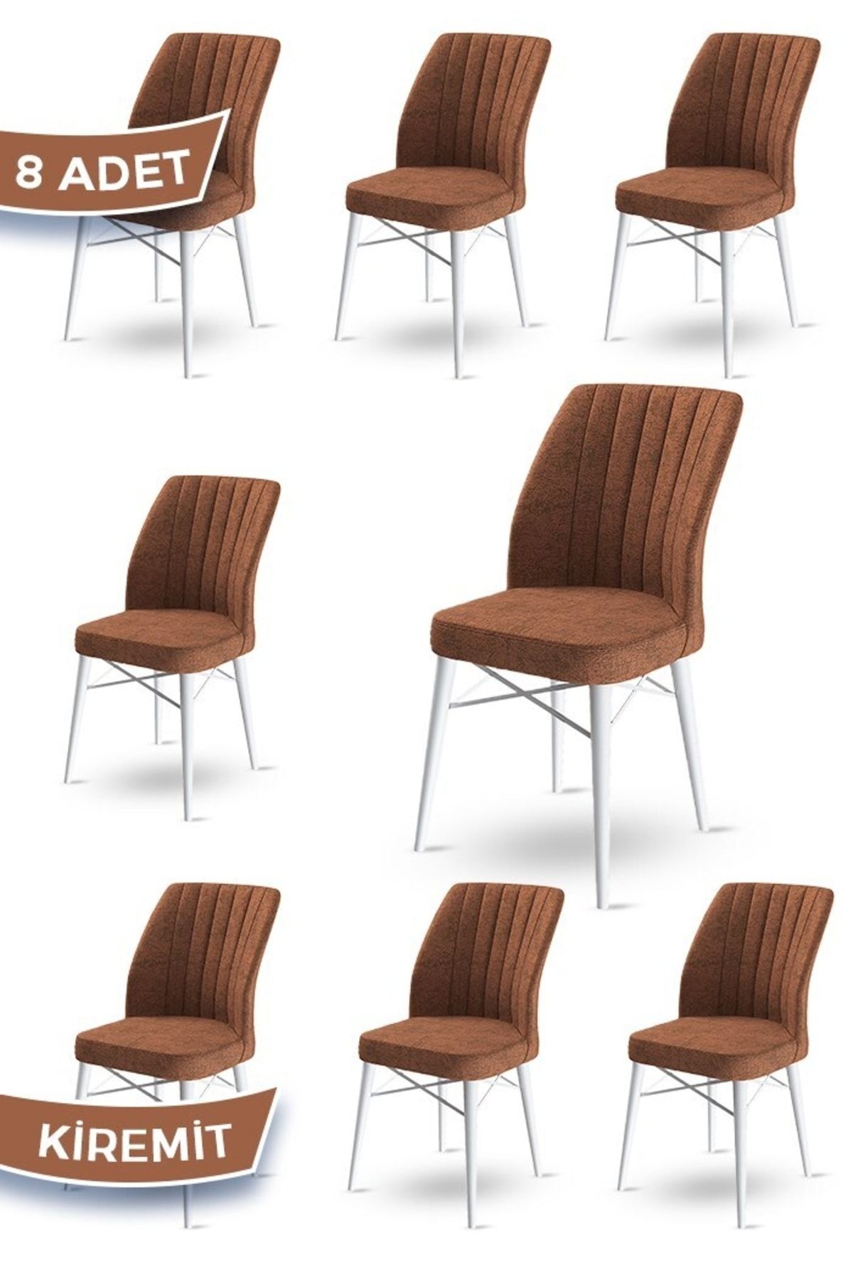 Canisa Concept Flex Serisi, Üst Kalite Mutfak Sandalyesi, 8 Adet Kiremit Sandalye, Gürgen Beyaz Ahşap Ayak