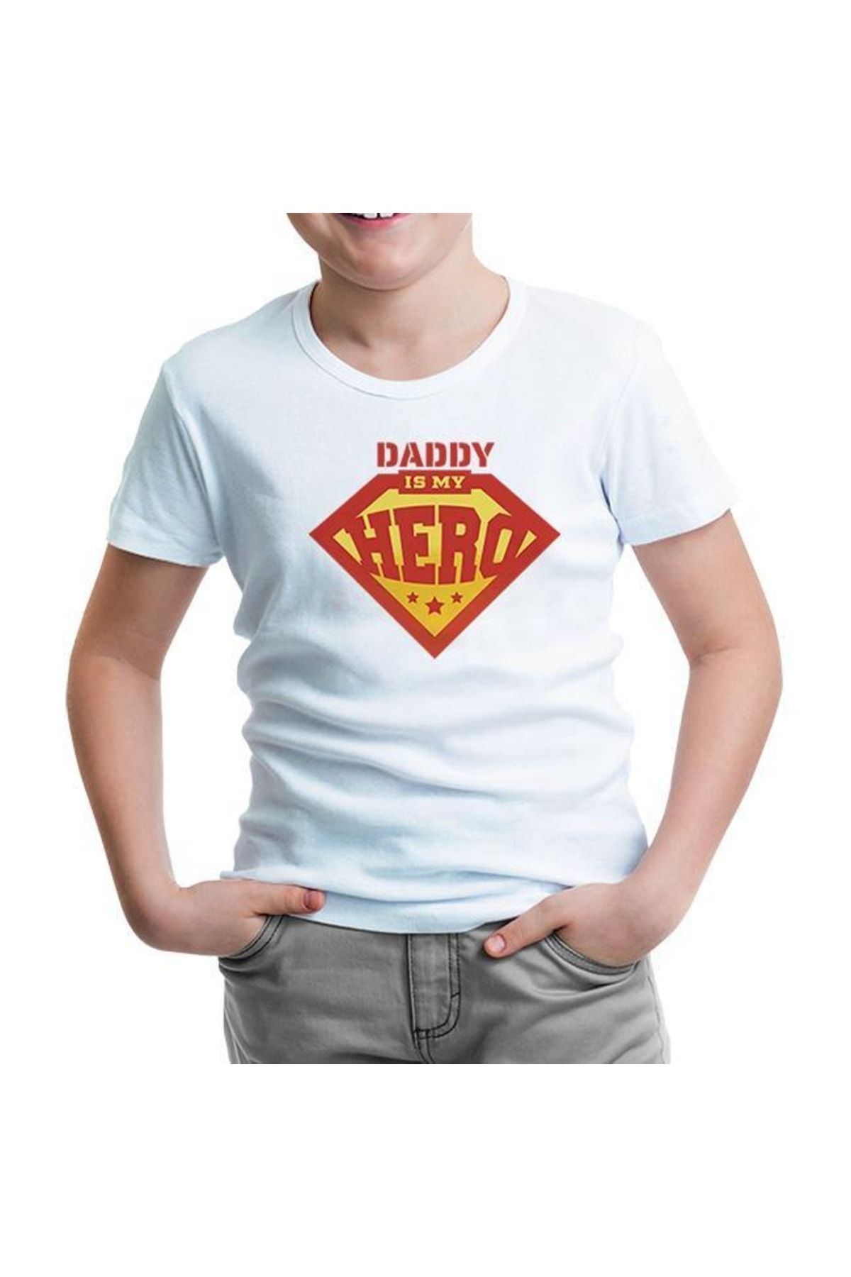 Lord T-Shirt Daddy Is My Hero Logo Beyaz Çocuk Tshirt